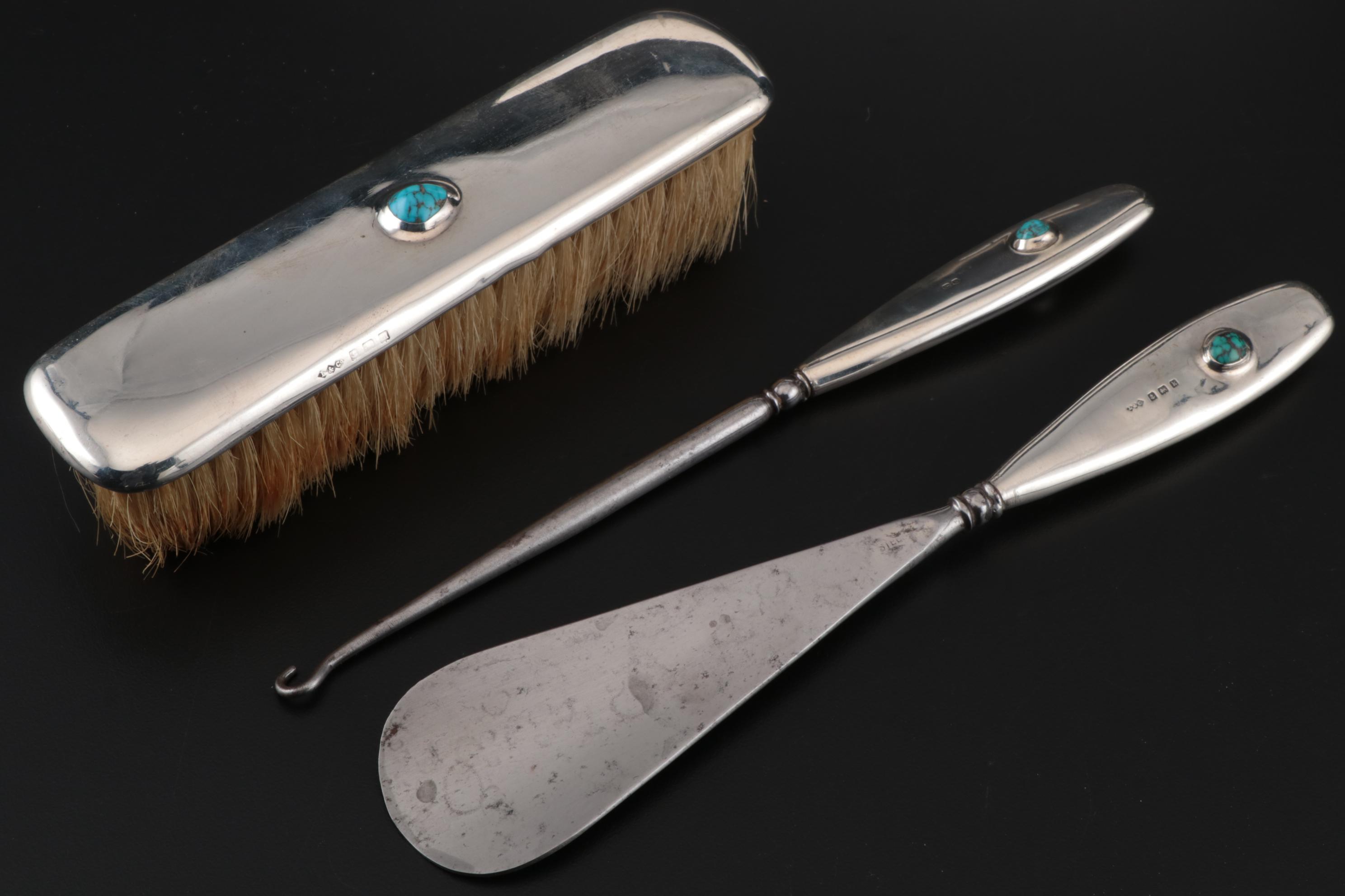 Antique Liberty & Co. Sterling Silver and Turquoise Vanity Set, 1909