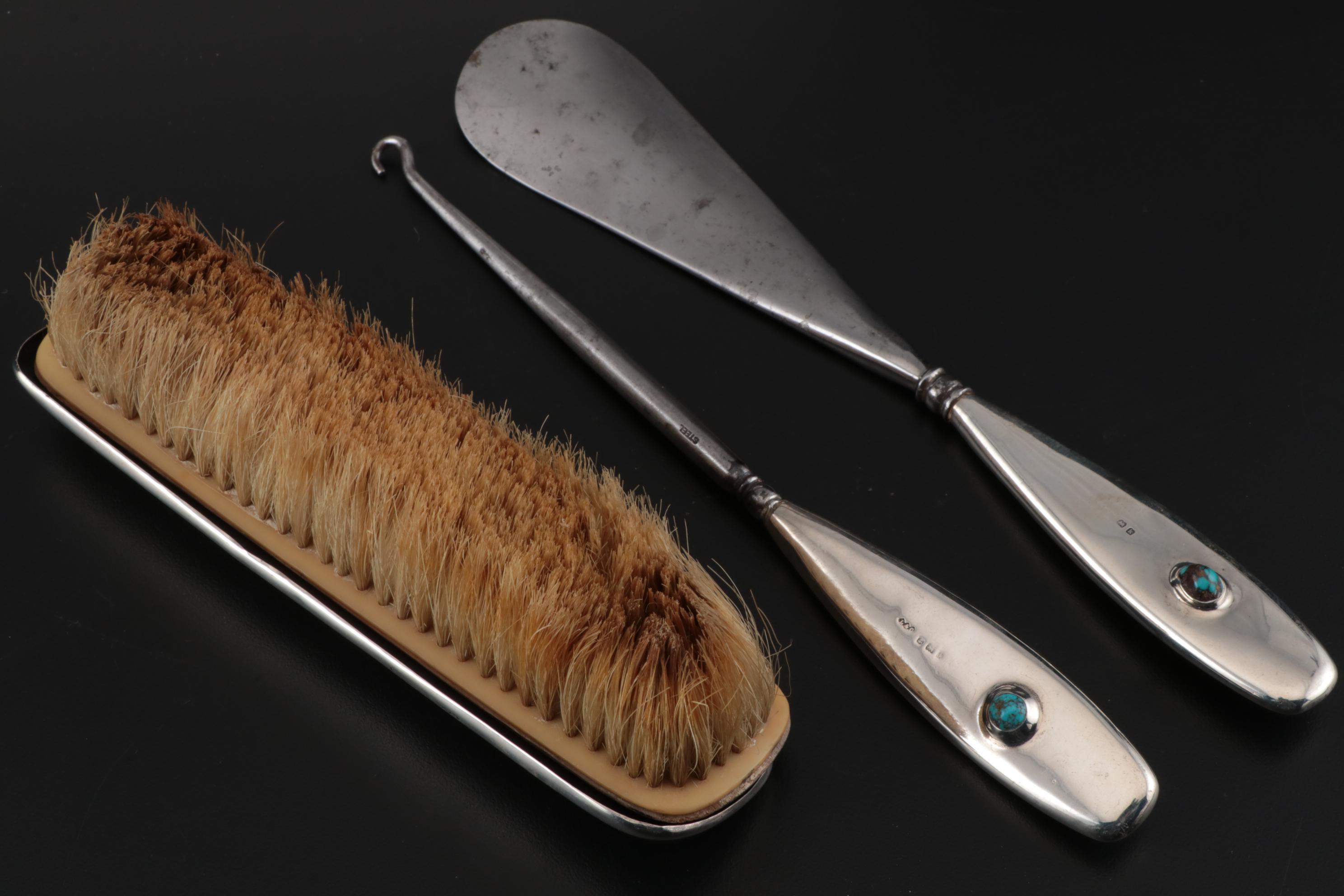 Antique Liberty & Co. Sterling Silver and Turquoise Vanity Set, 1909