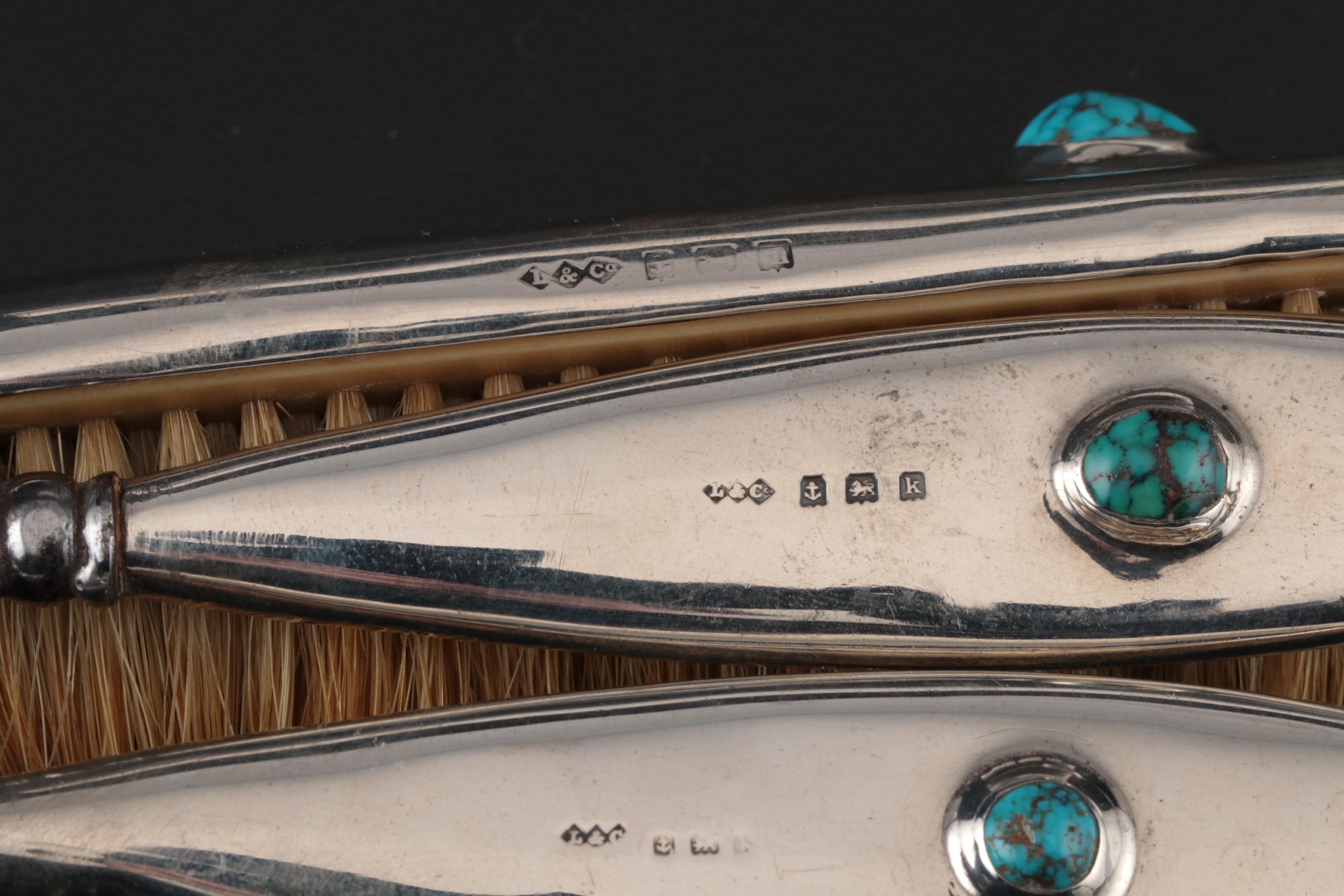 Antique Liberty & Co. Sterling Silver and Turquoise Vanity Set, 1909