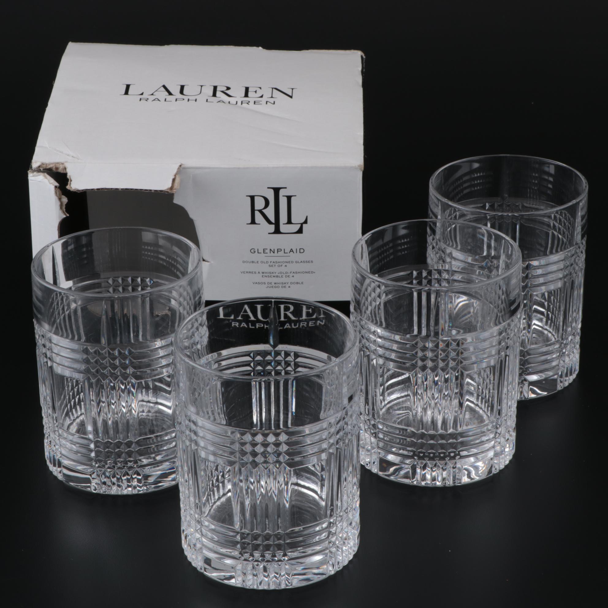 Ralph Lauren Crystal "Glen Plaid" Double Old Fashioned Glasses