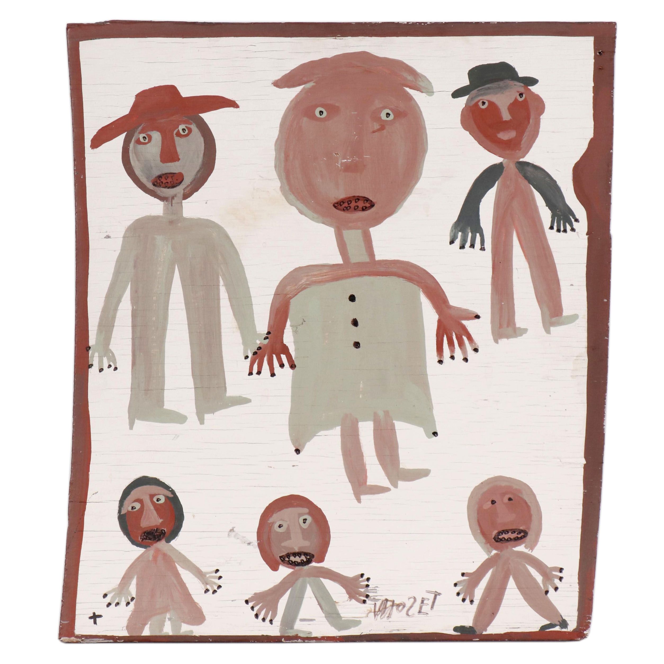 Mose Tolliver Outsider Art Oil Painting with Figures