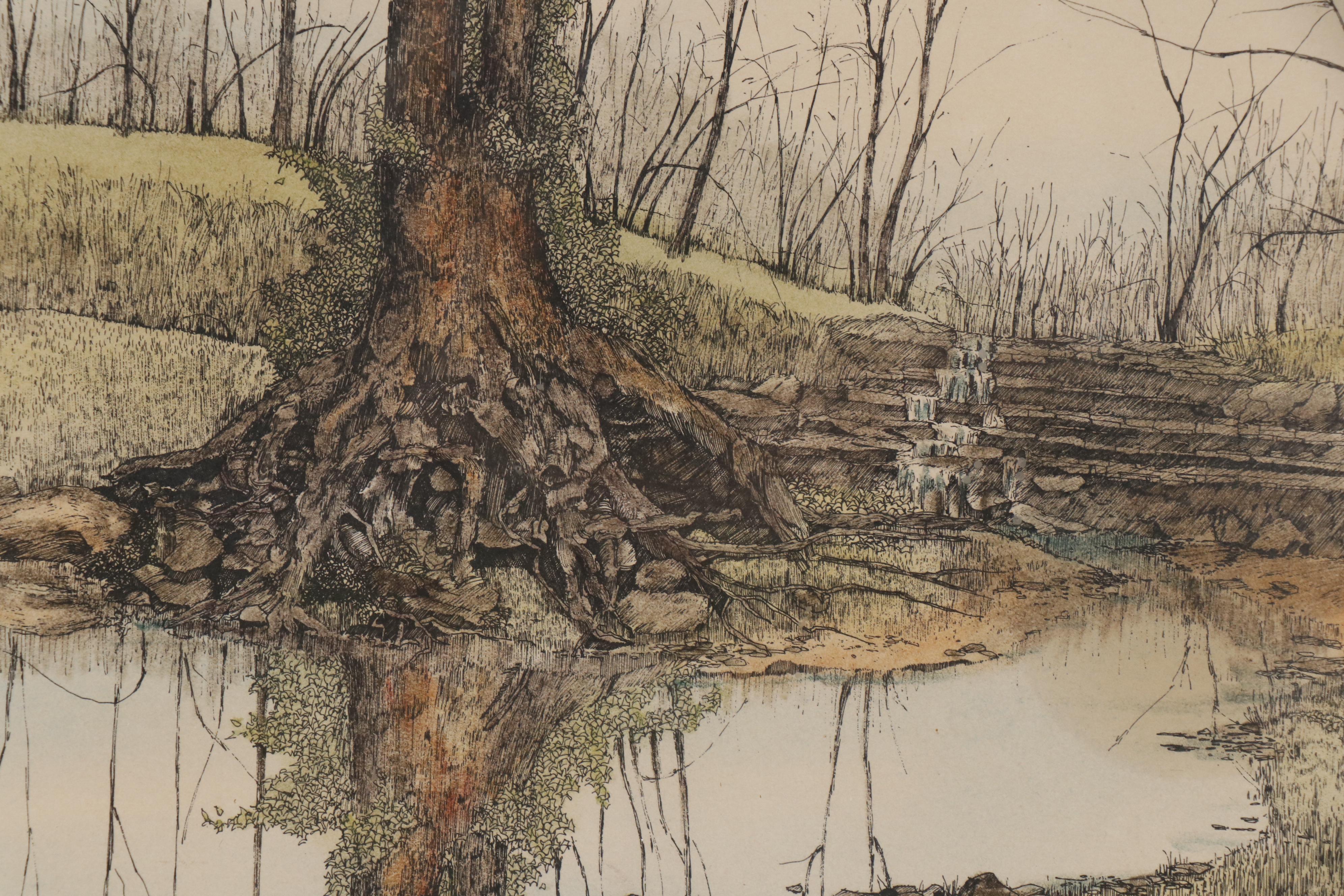 Lonnie C. Blackley Jr. Hand-Colored Landscape Etching "79"