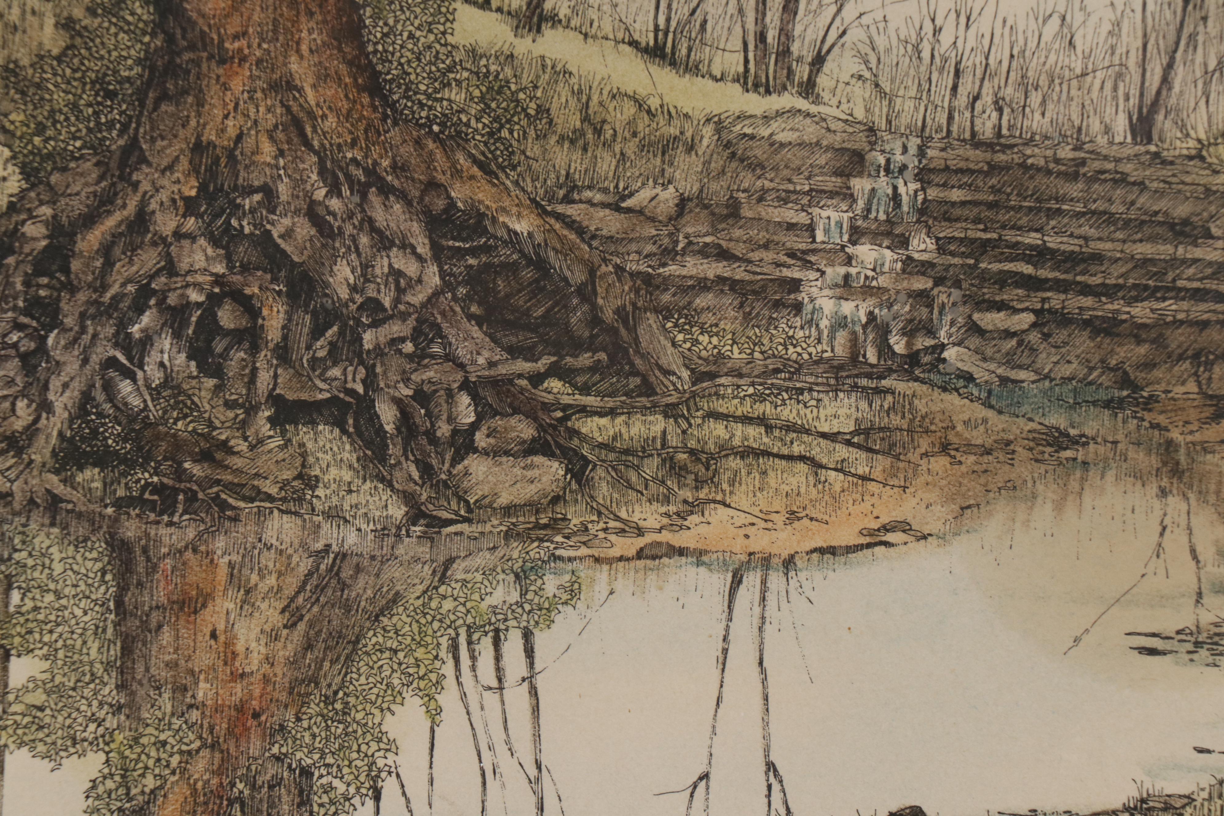 Lonnie C. Blackley Jr. Hand-Colored Landscape Etching "79"