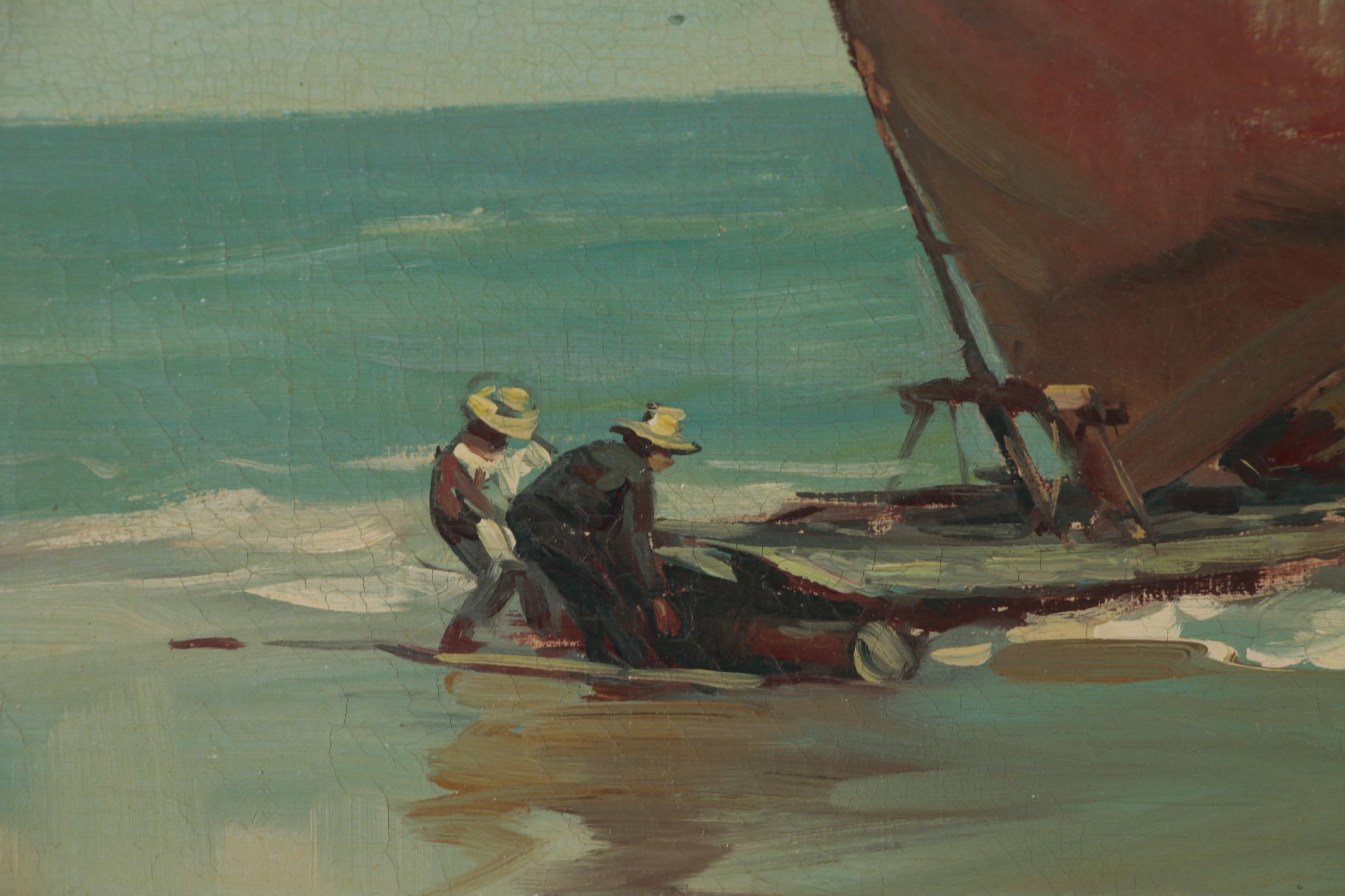 Oil Painting of Tropical Ocean Scene with Sailing Raft