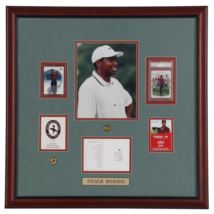Tiger Woods Display, Features Certified Signed Card and Graded 2001 Card, Framed