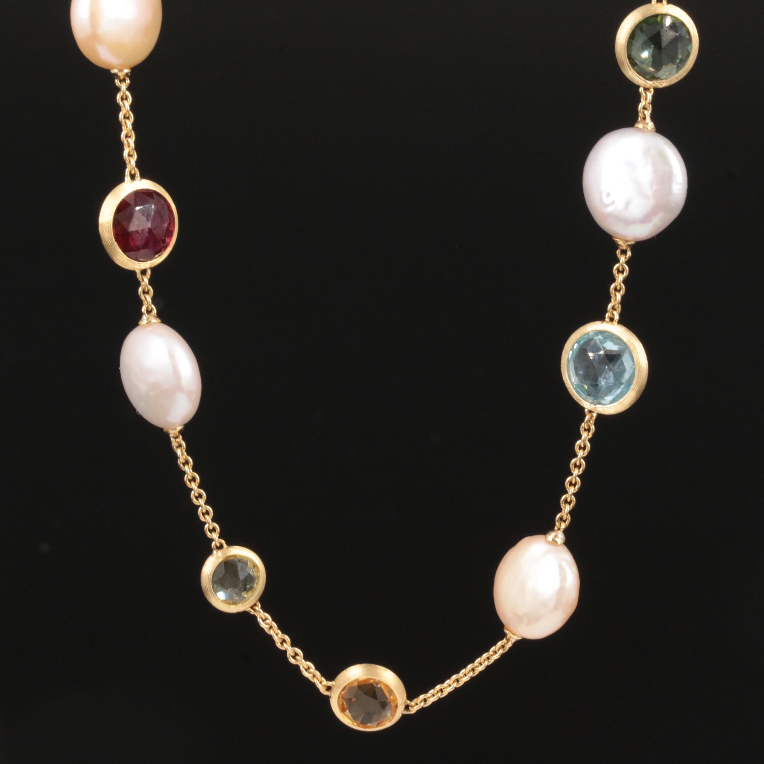 Marco Bicego Pearl, Tourmaline, Citrine, Amethyst and Topaz Station Necklace