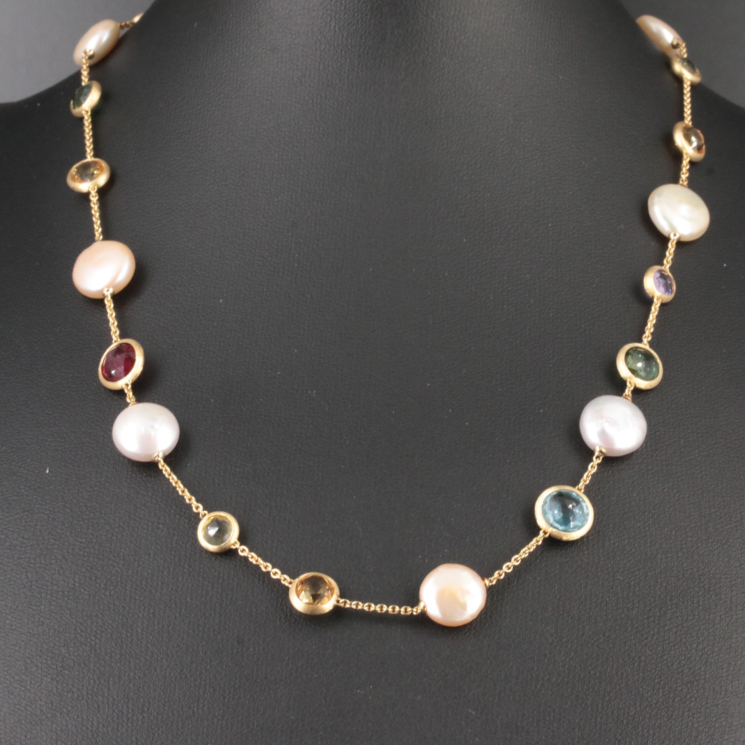 Marco Bicego Pearl, Tourmaline, Citrine, Amethyst and Topaz Station Necklace
