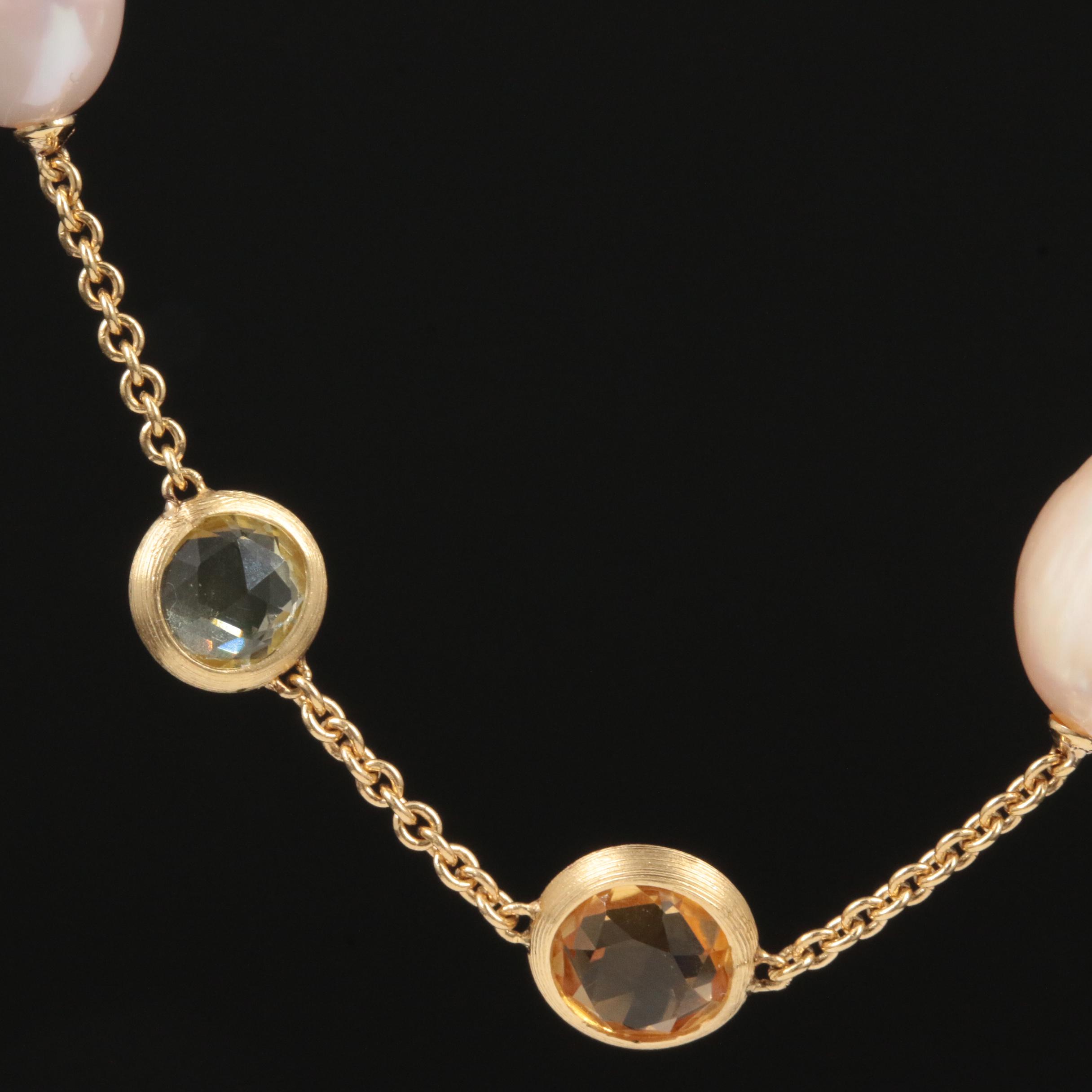 Marco Bicego Pearl, Tourmaline, Citrine, Amethyst and Topaz Station Necklace