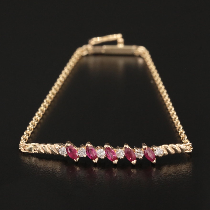 14K Yellow Gold Diamond and Ruby Bracelet