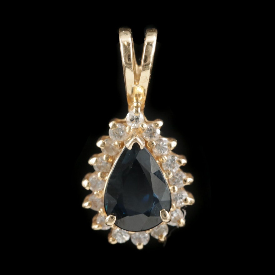 14K Yellow Gold Sapphire and Diamond Pendant