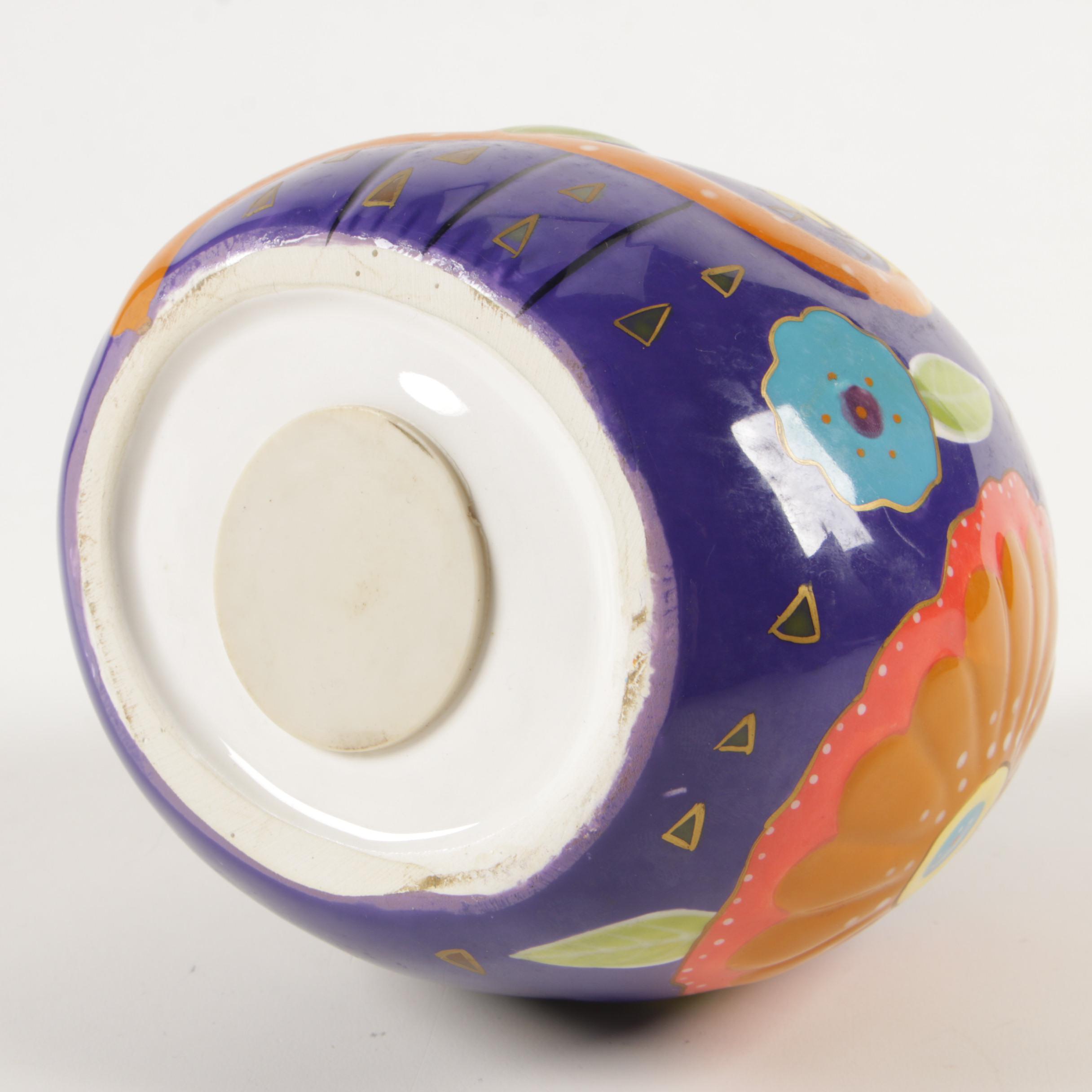 Laurel Burch Cat Bank, Truck Planter, Painted Glass Pitcher, Rooster and Others