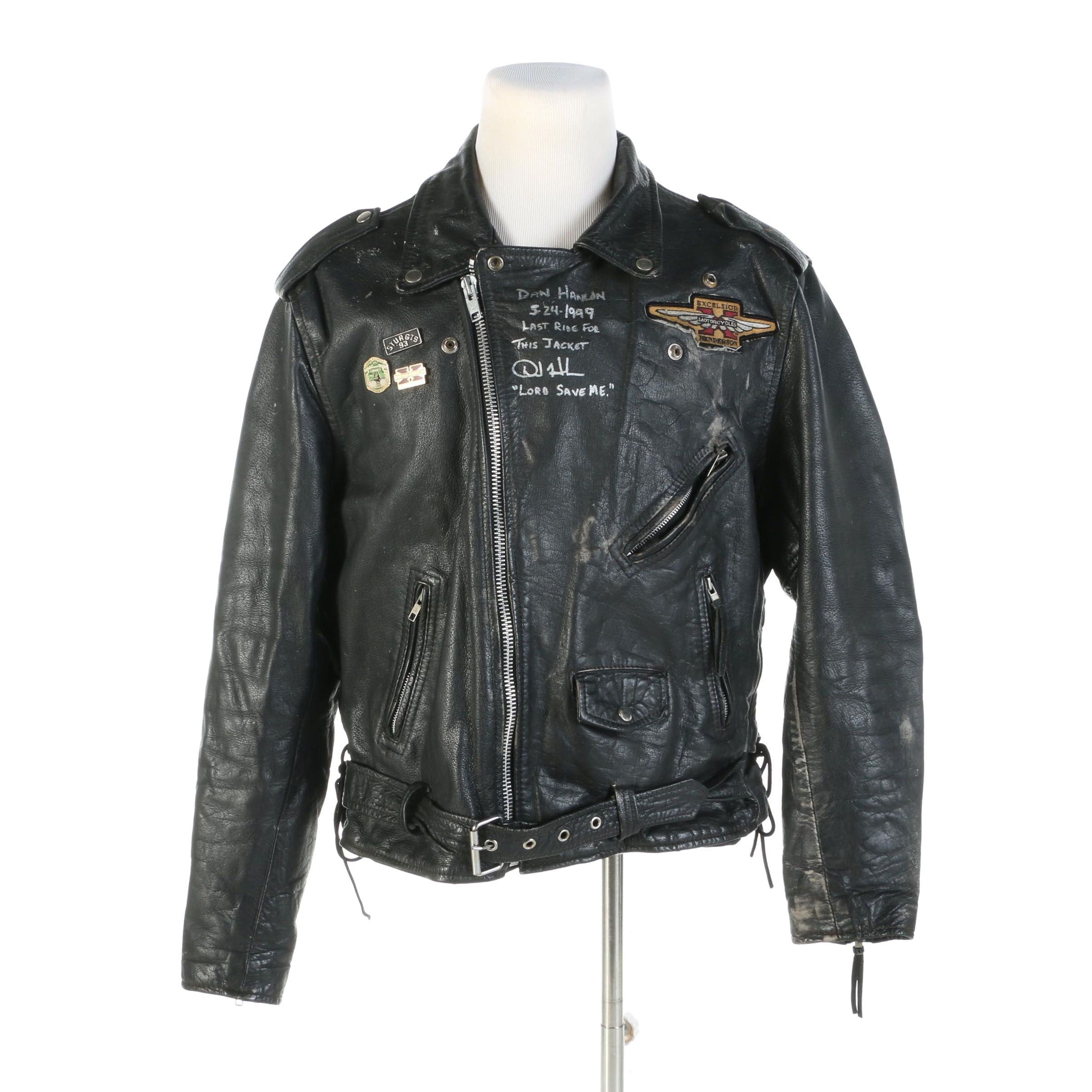 First Motorcycle Jacket Signed by Dan Hanlon, Excelsior-Henderson Motorcycles