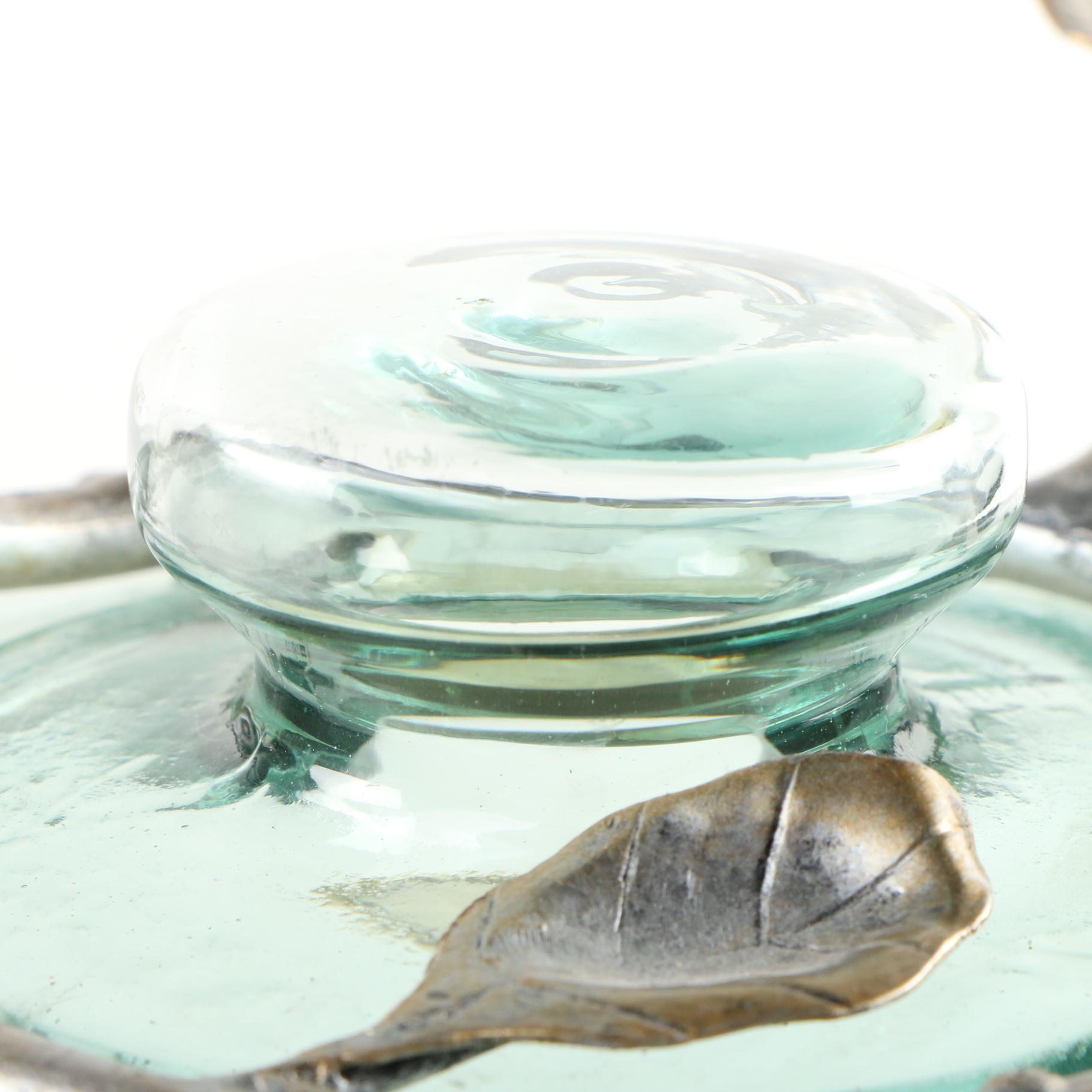 Naturalistic Metal and Capiz Shell Cake Stand with Cloche