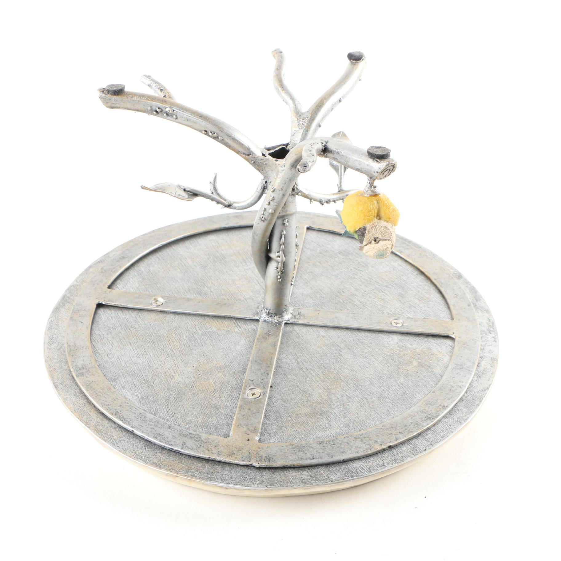 Naturalistic Metal and Capiz Shell Cake Stand with Cloche