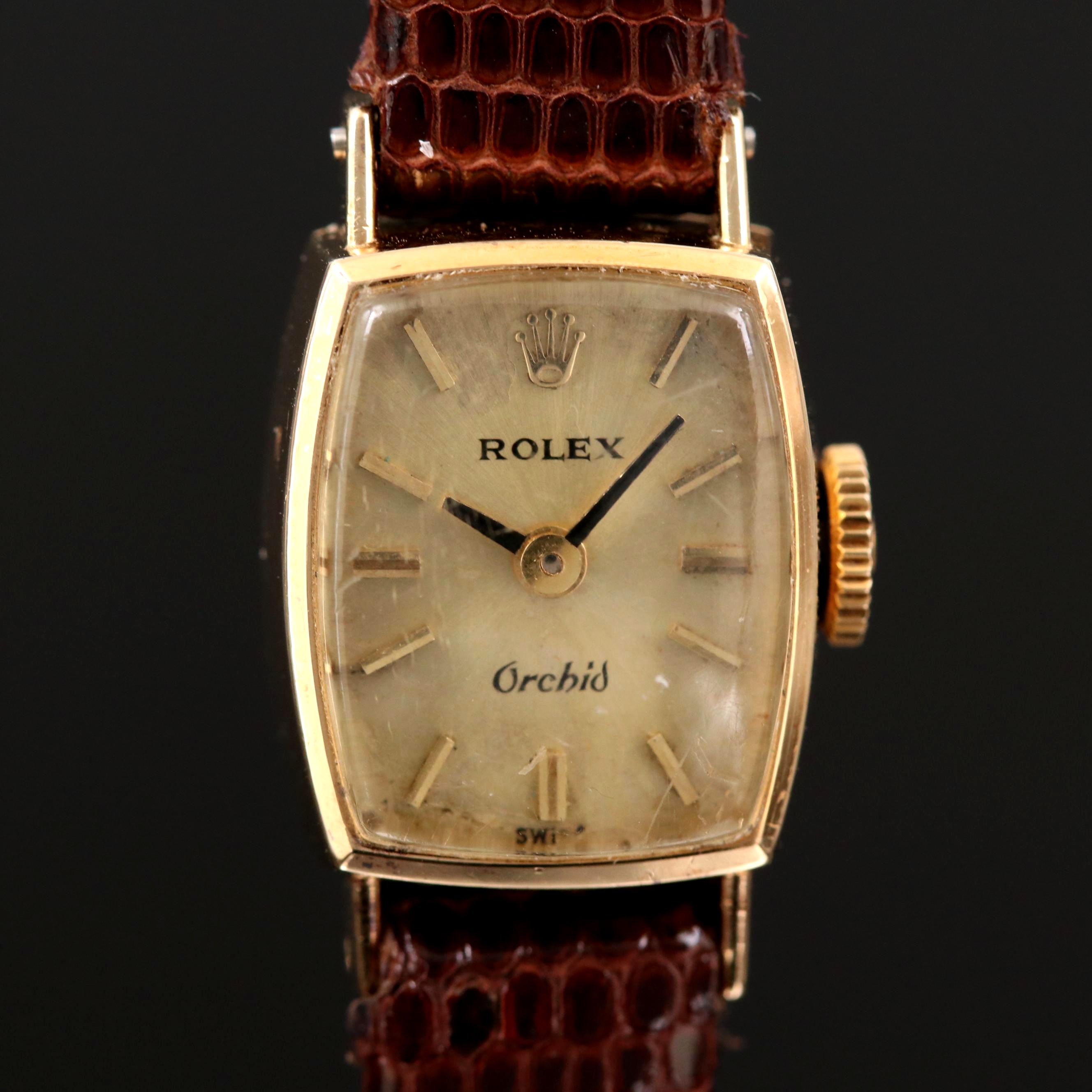 Vintage Rolex Orchid 18K Gold Stem Wind Watch