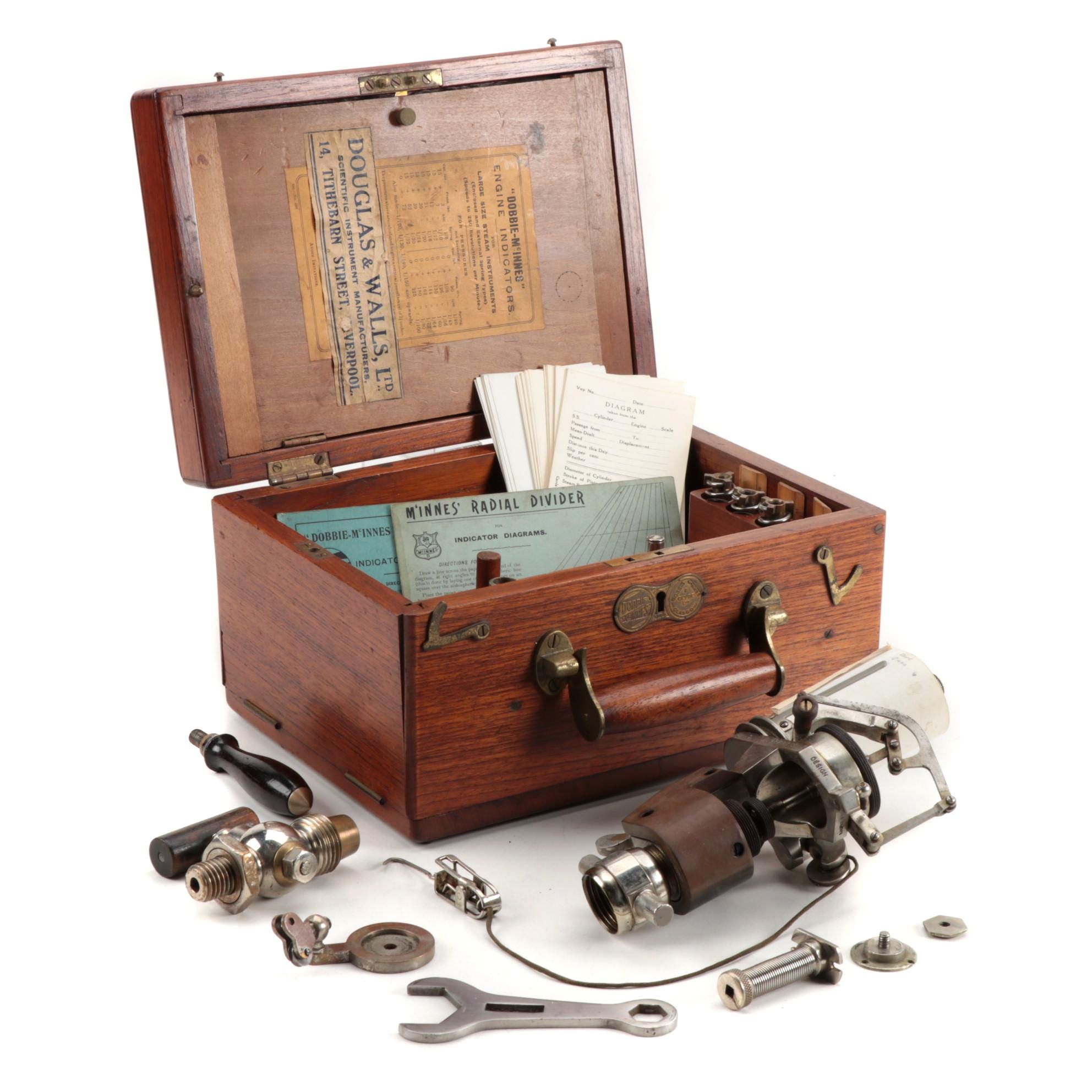 Dobbie-McInnes Engine Indicators For Large Steam Instruments in Wood Case, 1920s