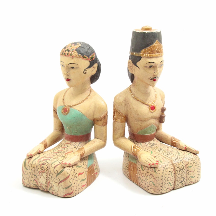 Southeast Asian Style Hand-Carved Wood Figures, 20th Century
