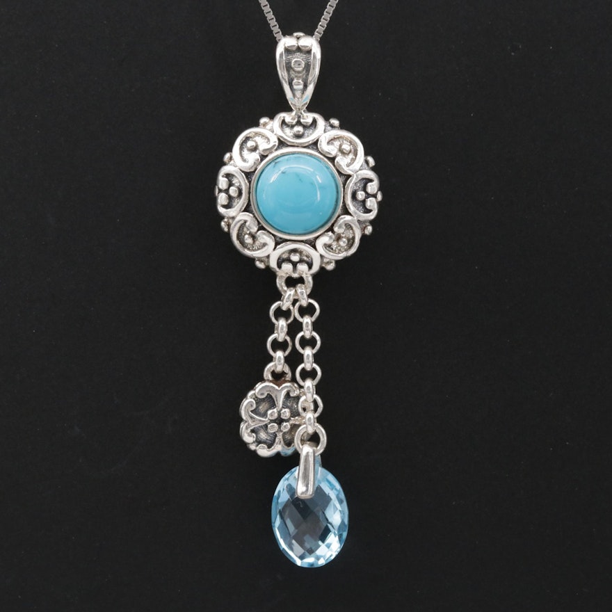 Sterling Silver Turquoise and Blue Topaz Pendant Necklace