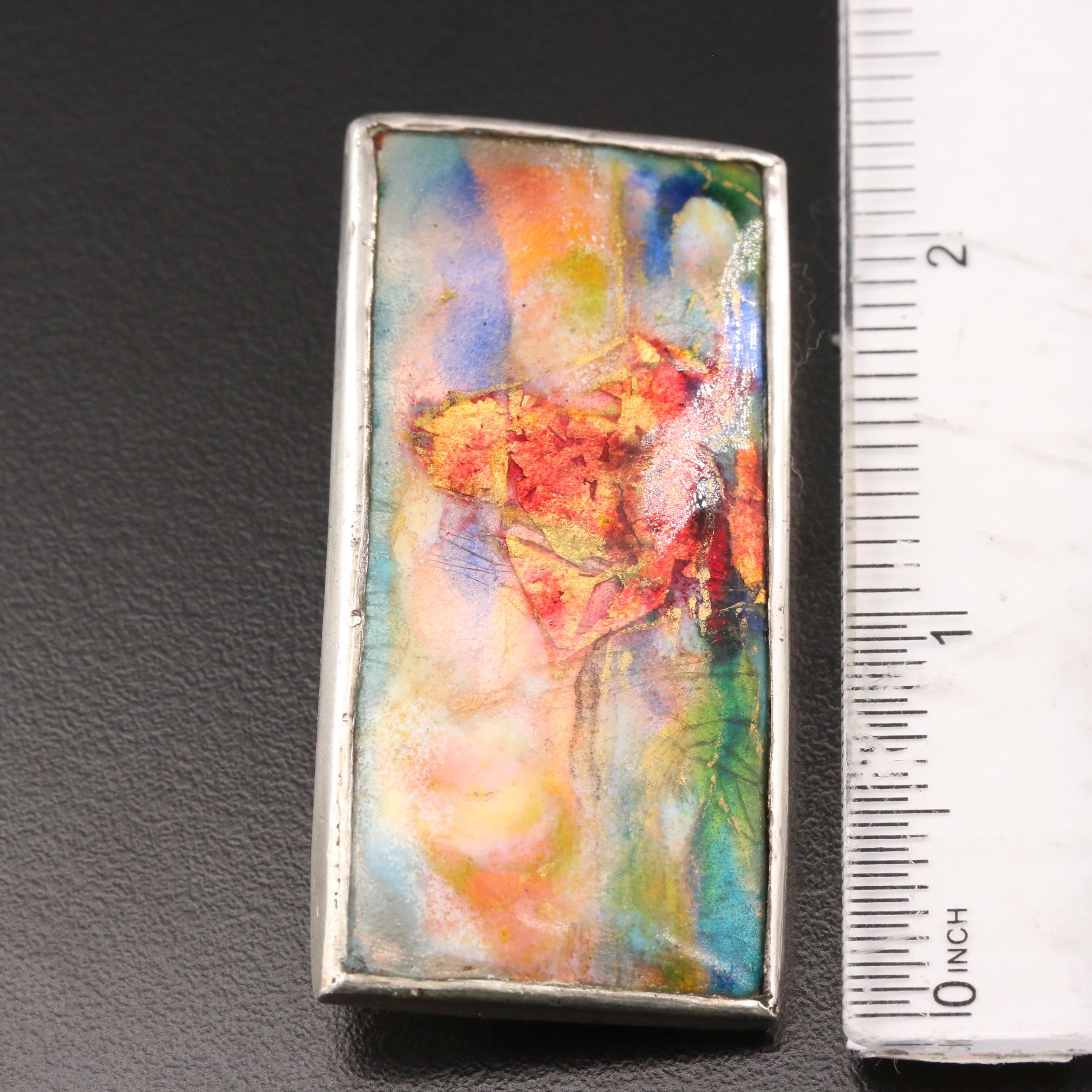 Circa 1920 English Sterling Silver Enamel Brooch with Ship Motif