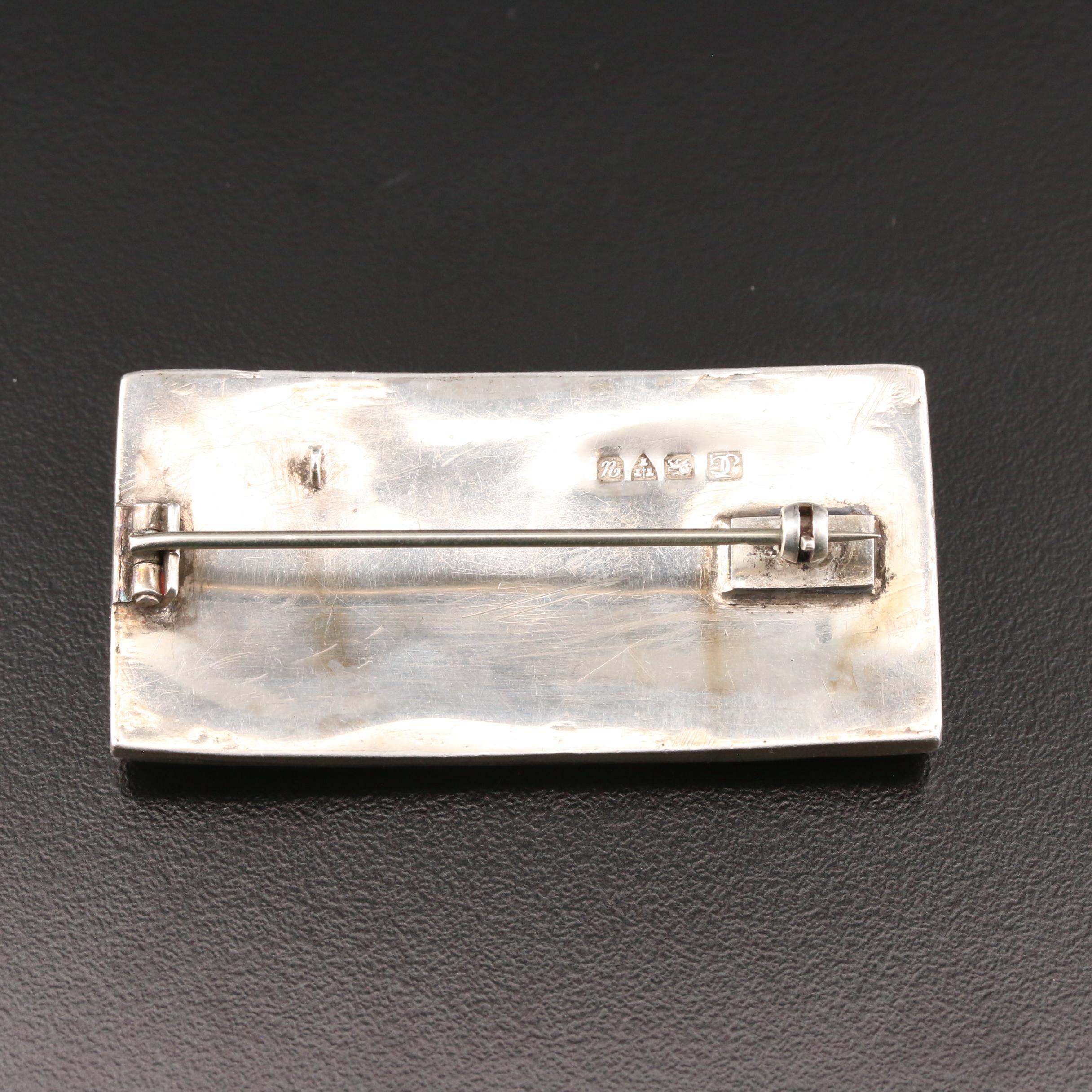 Circa 1920 English Sterling Silver Enamel Brooch with Ship Motif