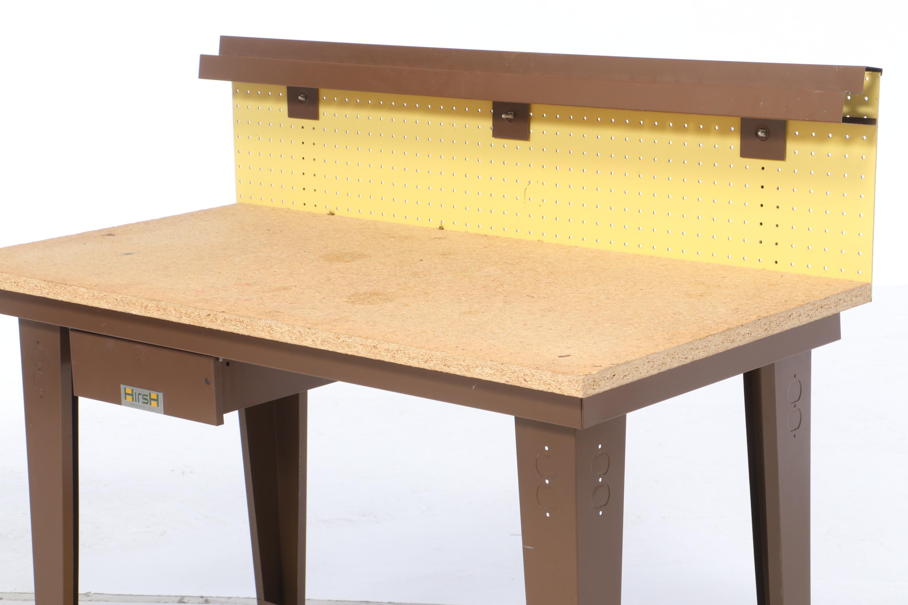 Hirsh Metal and Wood Work Bench with Storage Drawer and Pegboard Back Splash
