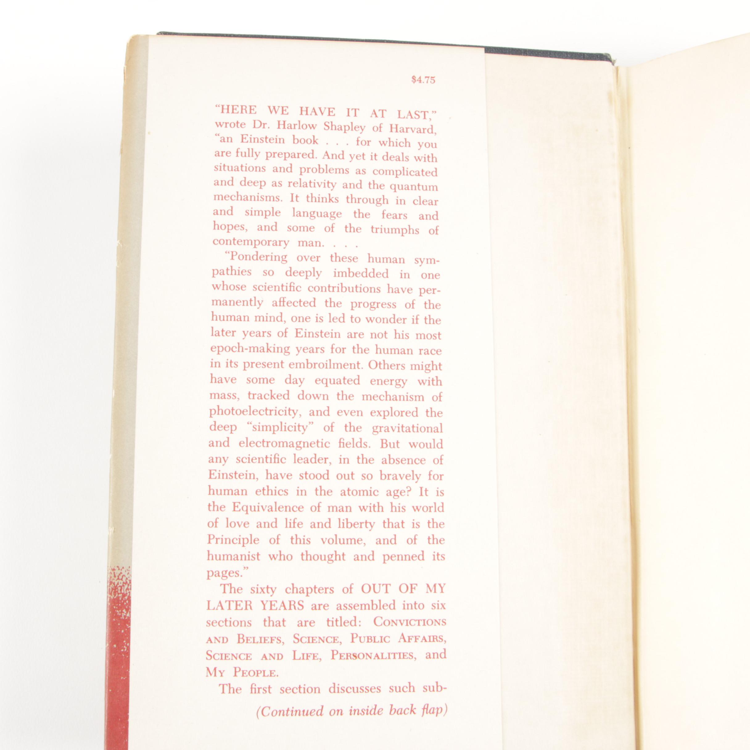 1950 First Edition "Out of My Later Years" by Albert Einstein