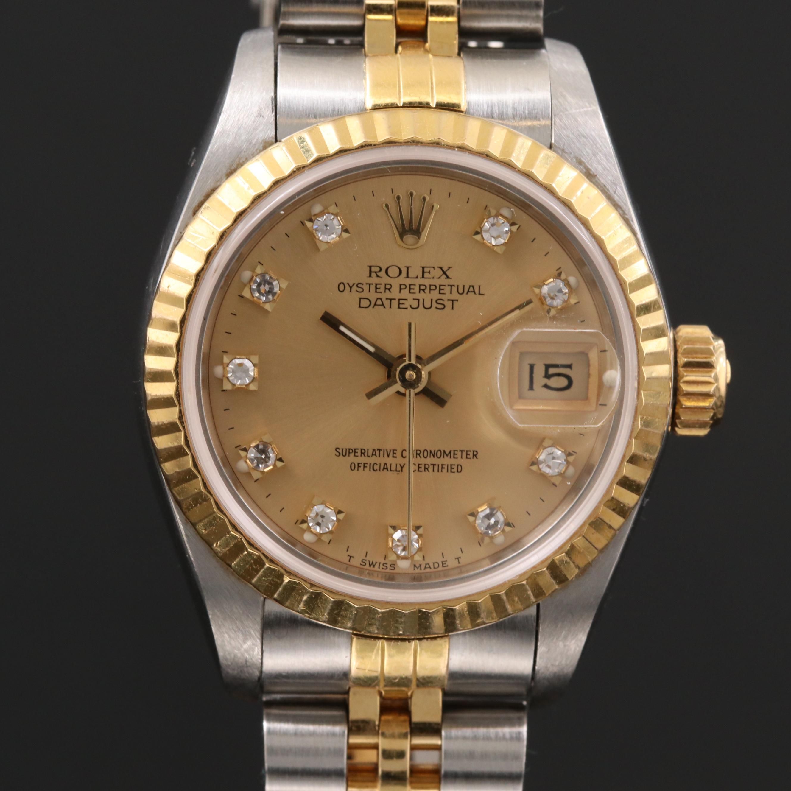 Rolex Datejust Stainless Steel and 18K Gold Diamond Automatic Watch, 1986
