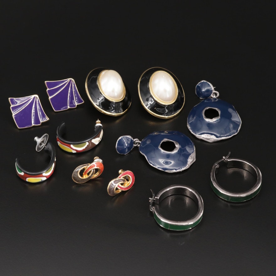 Assortment of Enamel and Imitation Pearl Earrings