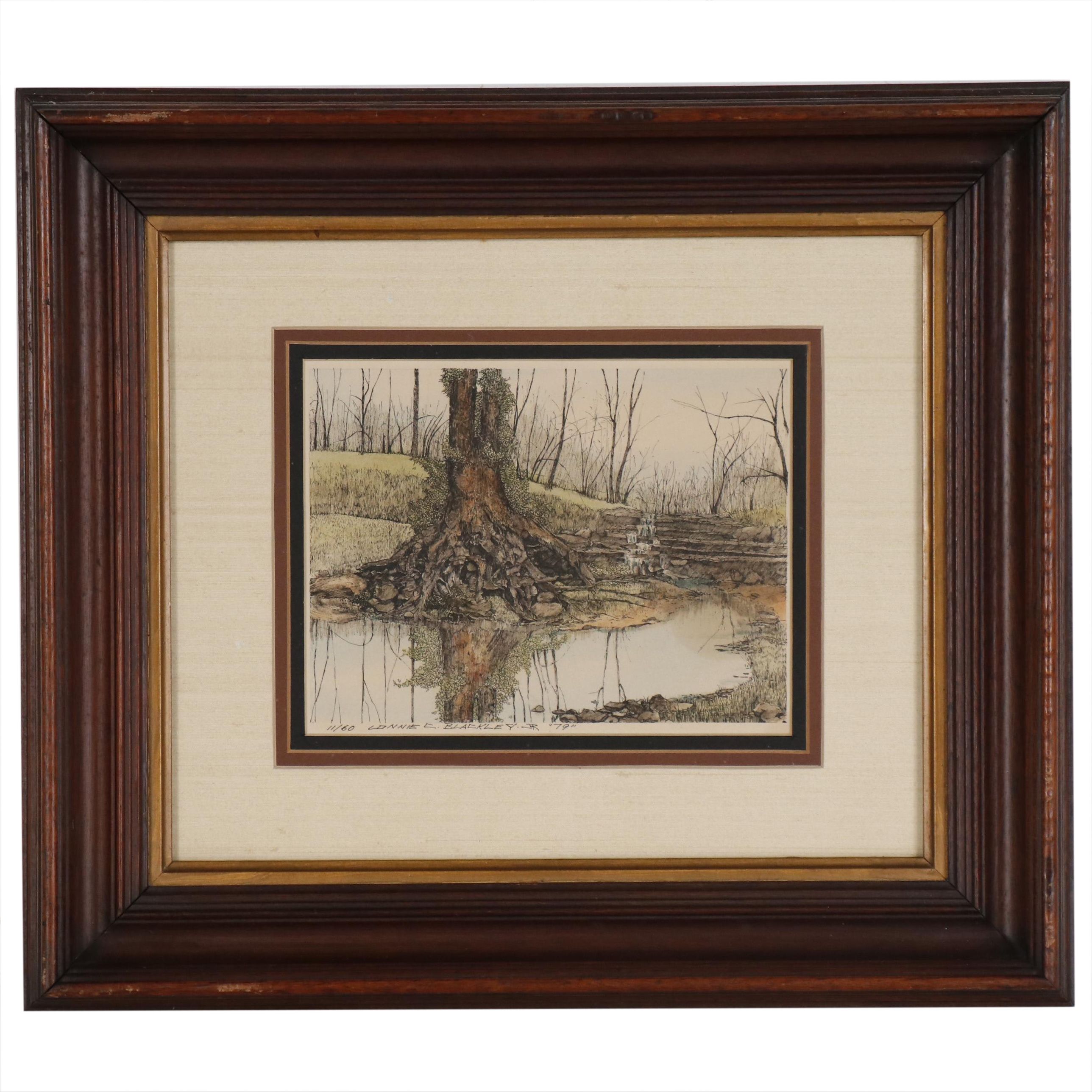 Lonnie C. Blackley Jr. Hand-Colored Landscape Etching "79"