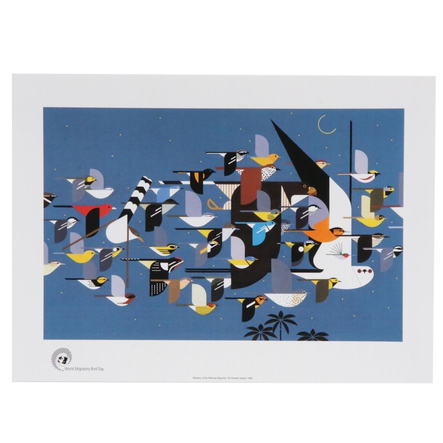 Offset Lithograph After Charley Harper "Mystery of the Missing Migrants"