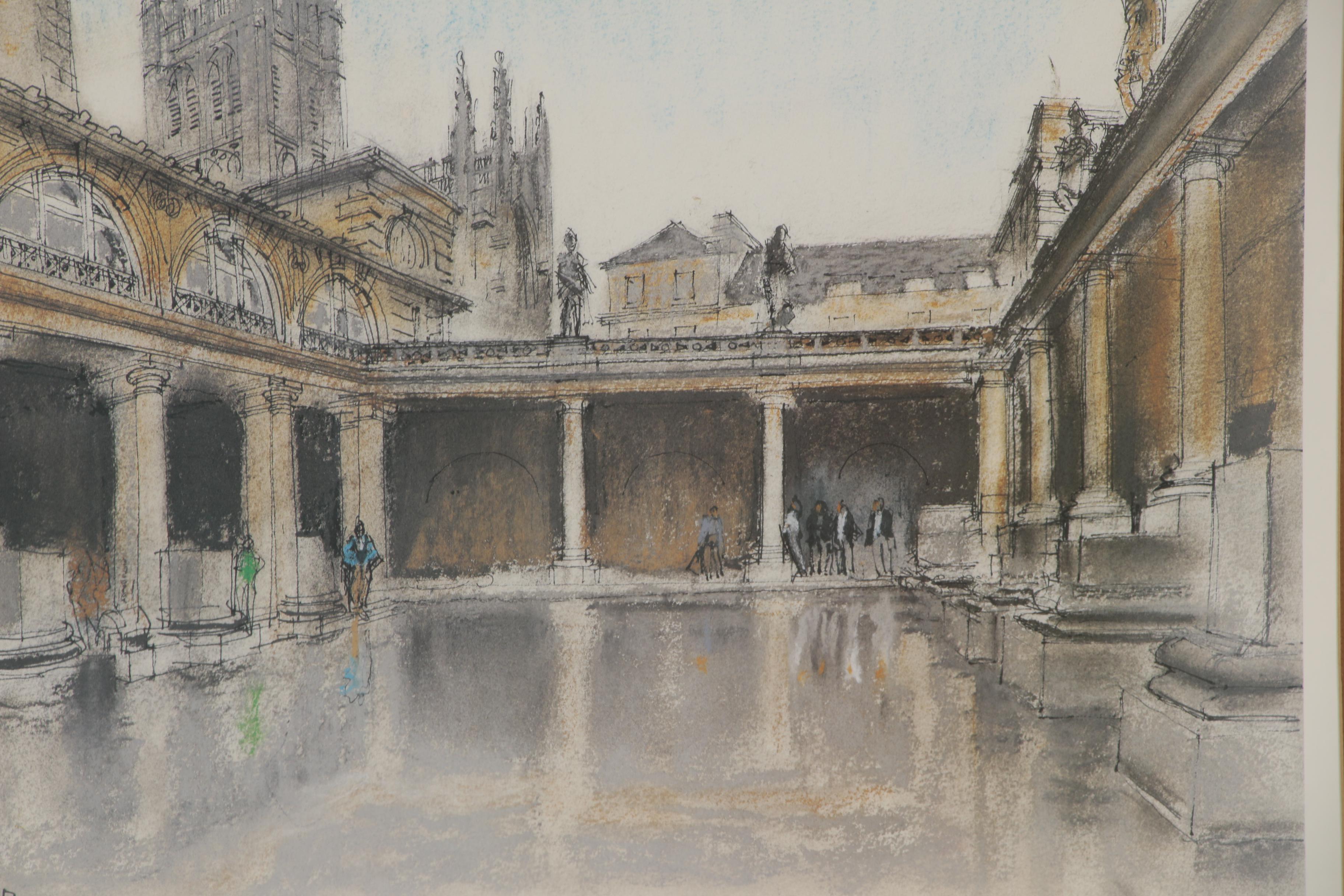 Louis Ward Offset Lithograph "The Roman Baths, Bath"