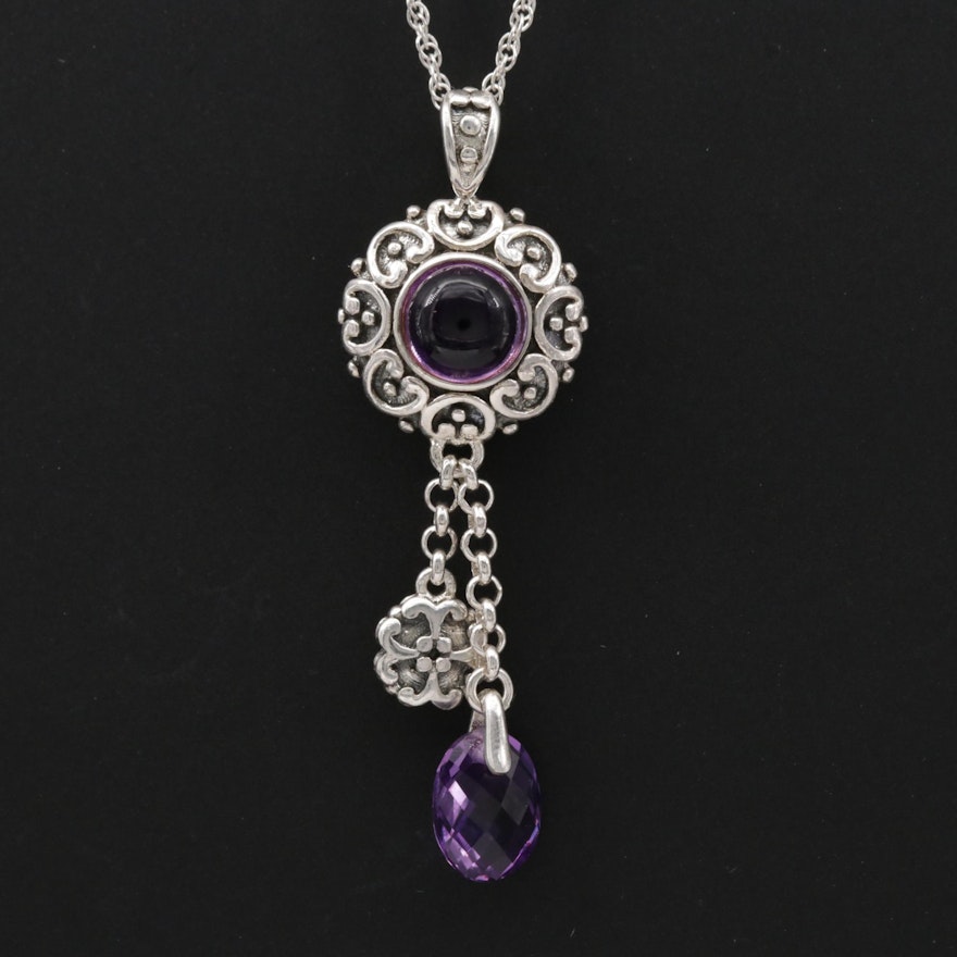 Sterling Silver Amethyst Drop Pendant Necklace