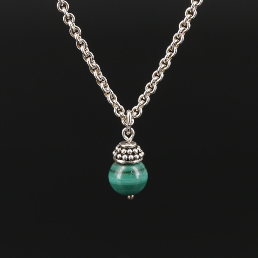 Sterling Silver Malachite Never Ending Chain Necklace