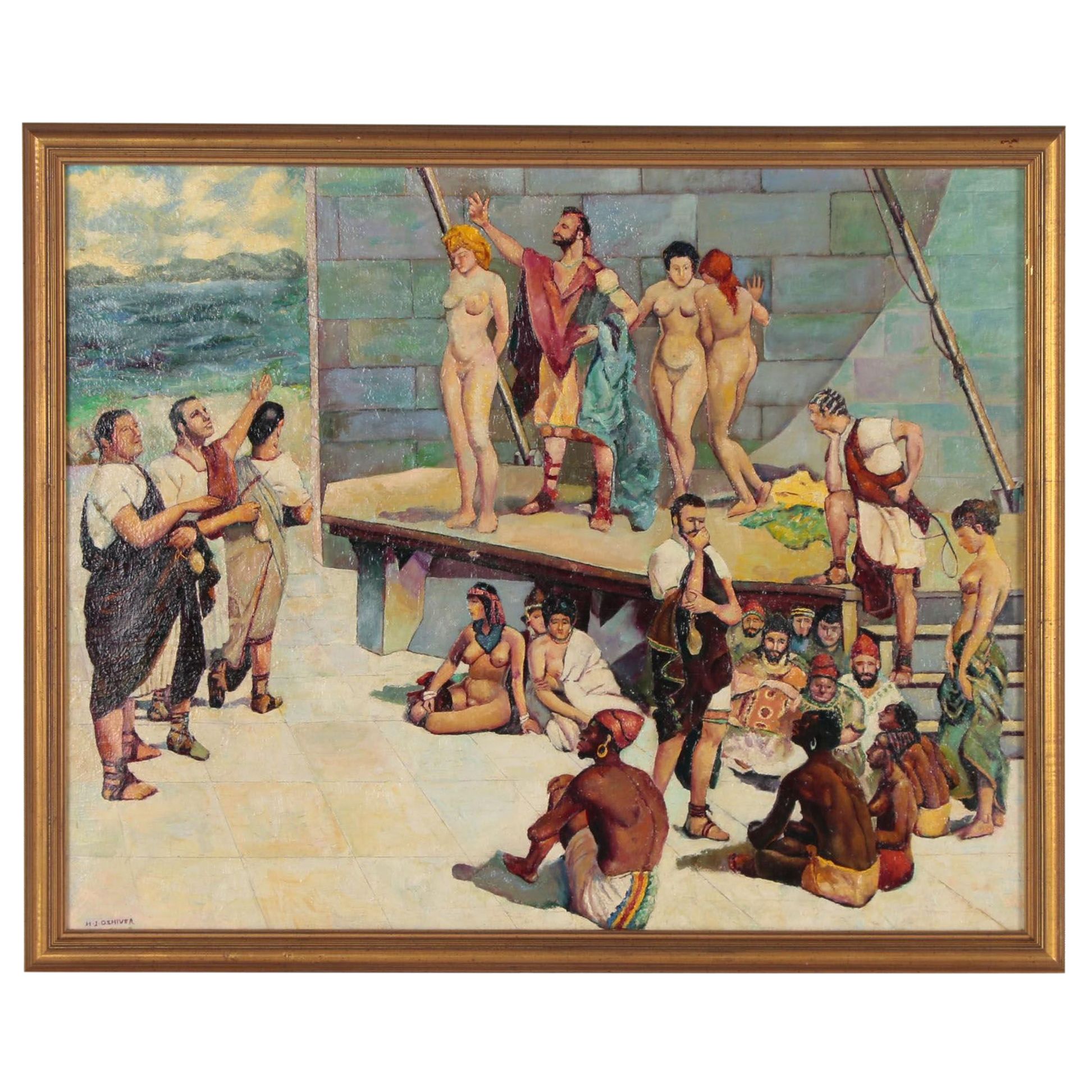 Harry J. Oshiver Orientalist Style Oil Painting after H.M. Herget