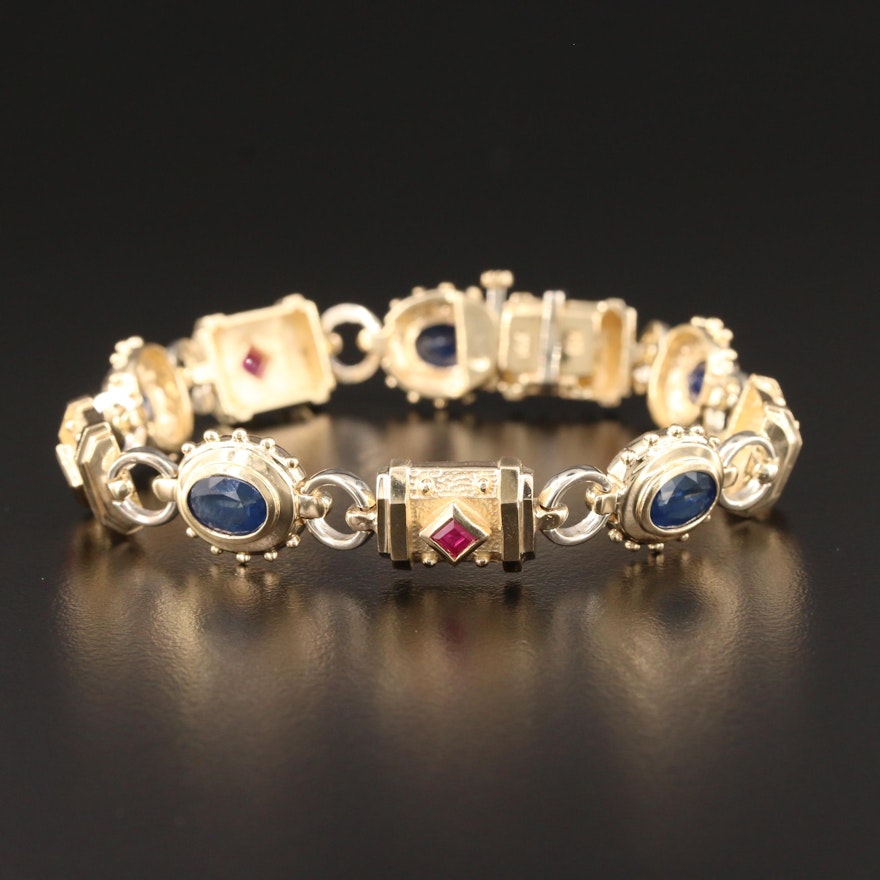 14K Yellow Gold Sapphire and Ruby Bracelet