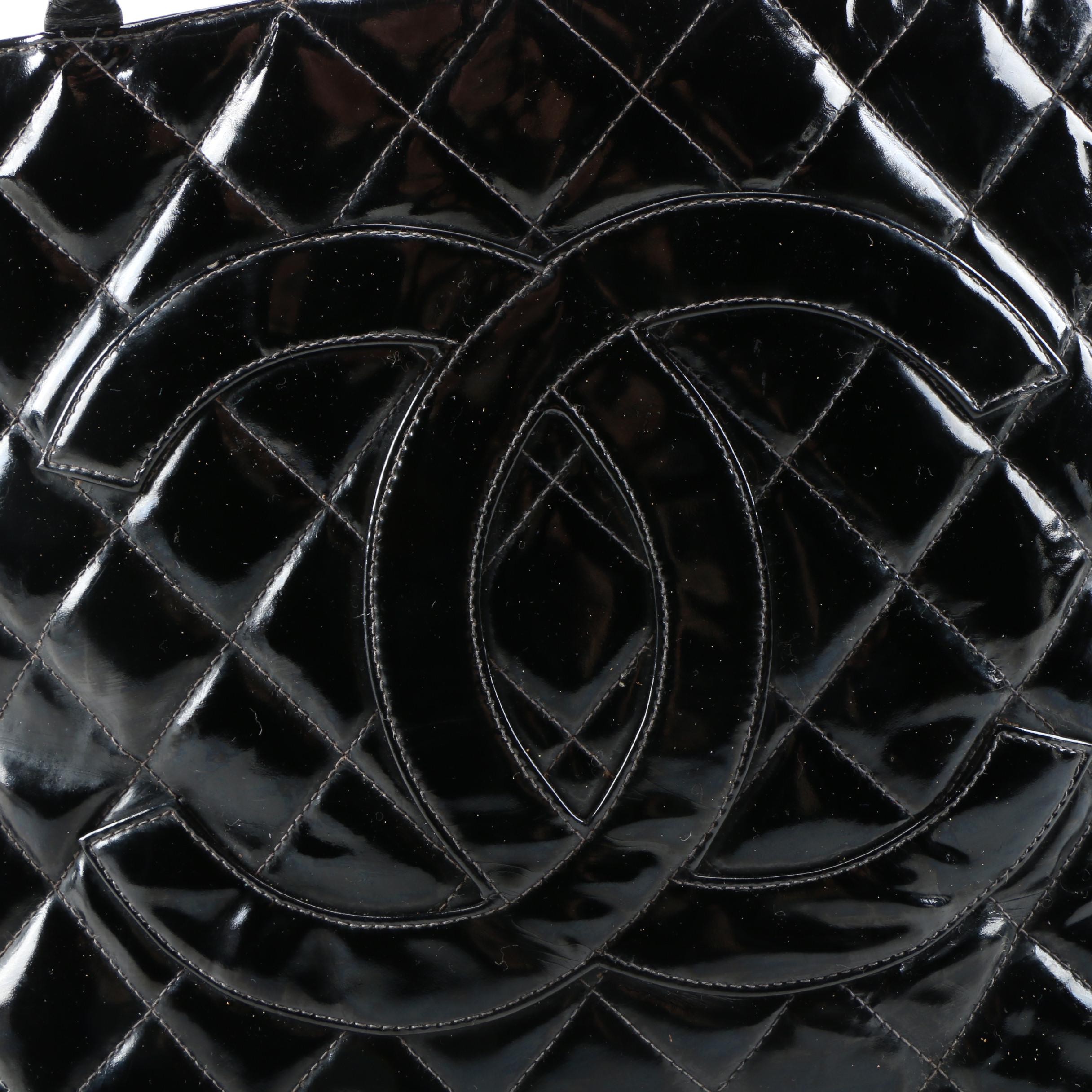Chanel CC Tote in Black Quilted Patent Leather