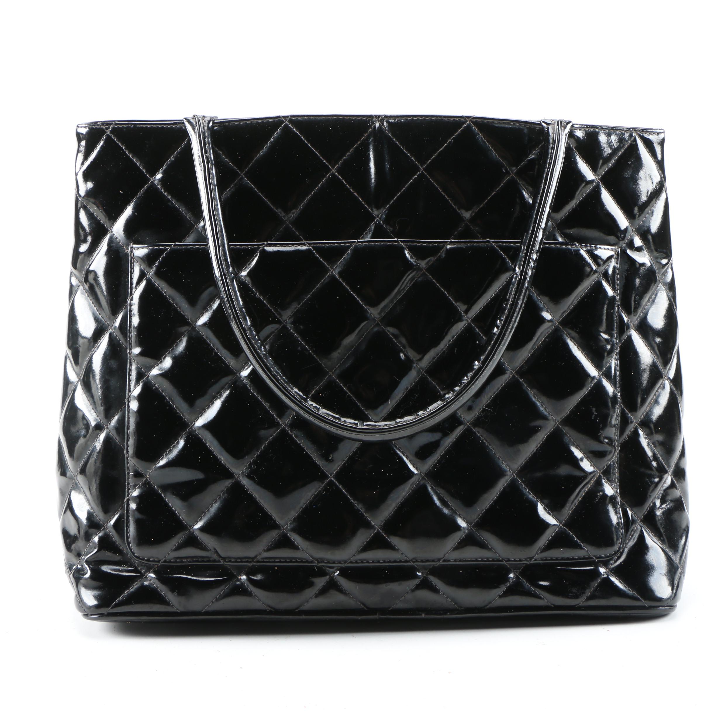 Chanel CC Tote in Black Quilted Patent Leather