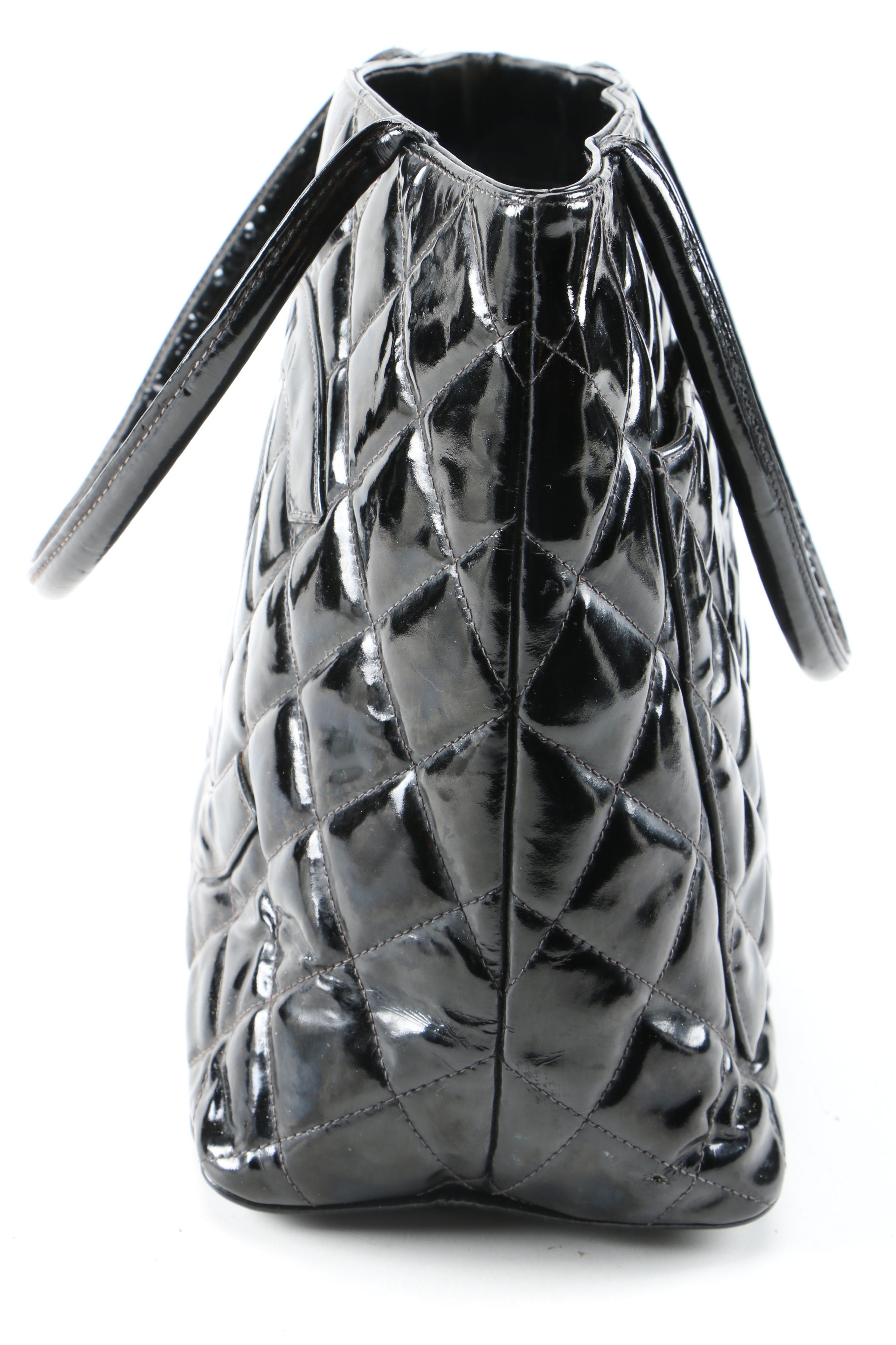 Chanel CC Tote in Black Quilted Patent Leather