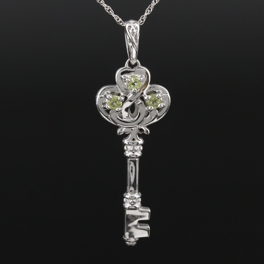 Sterling Silver Peridot Key Pendant Necklace