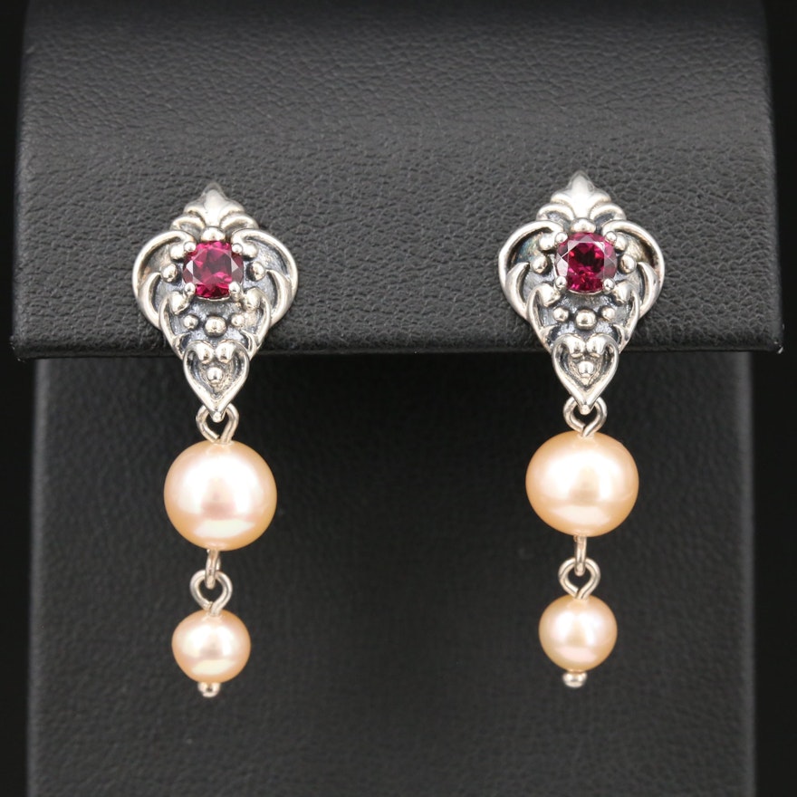 Sterling Silver Rhodolite Garnet and Pearl Earrings
