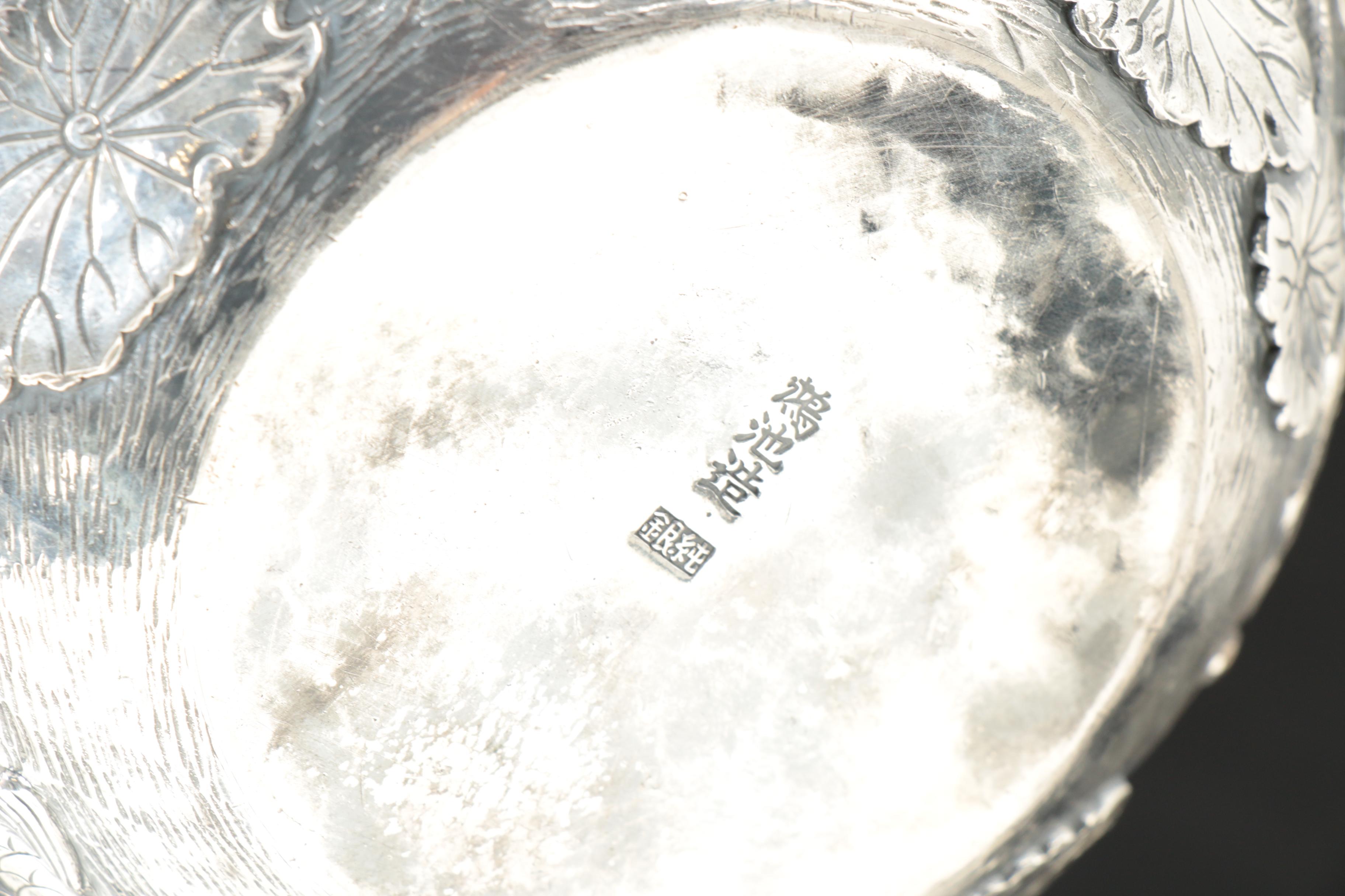 Konoike Japanese Sterling Silver Teapot and Tea Caddy, Meiji Period