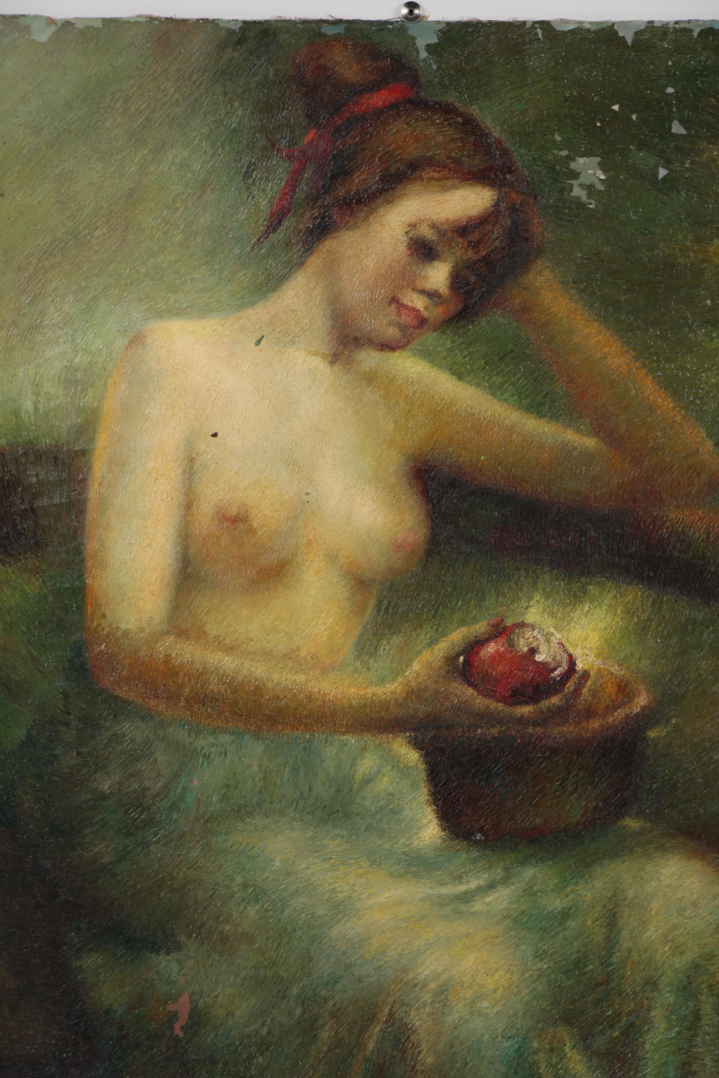 Anna E. Meltzer Oil Portrait of Female Nude, 1949