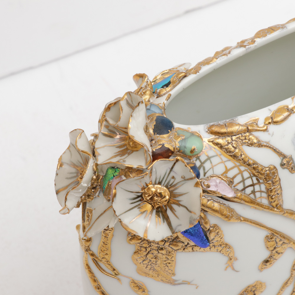 Louise Gardiner Hand-Painted Gilt and Glass Applique Porcelain Vase