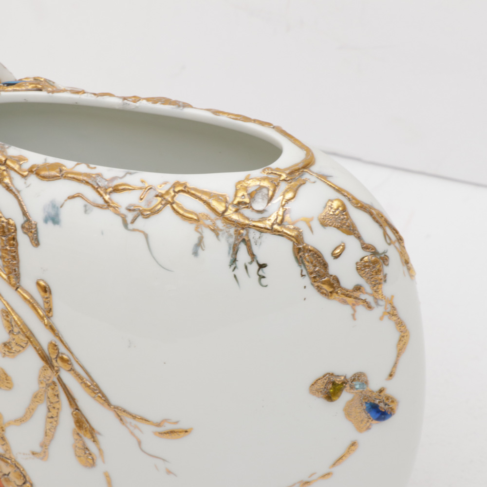 Louise Gardiner Hand-Painted Gilt and Glass Applique Porcelain Vase