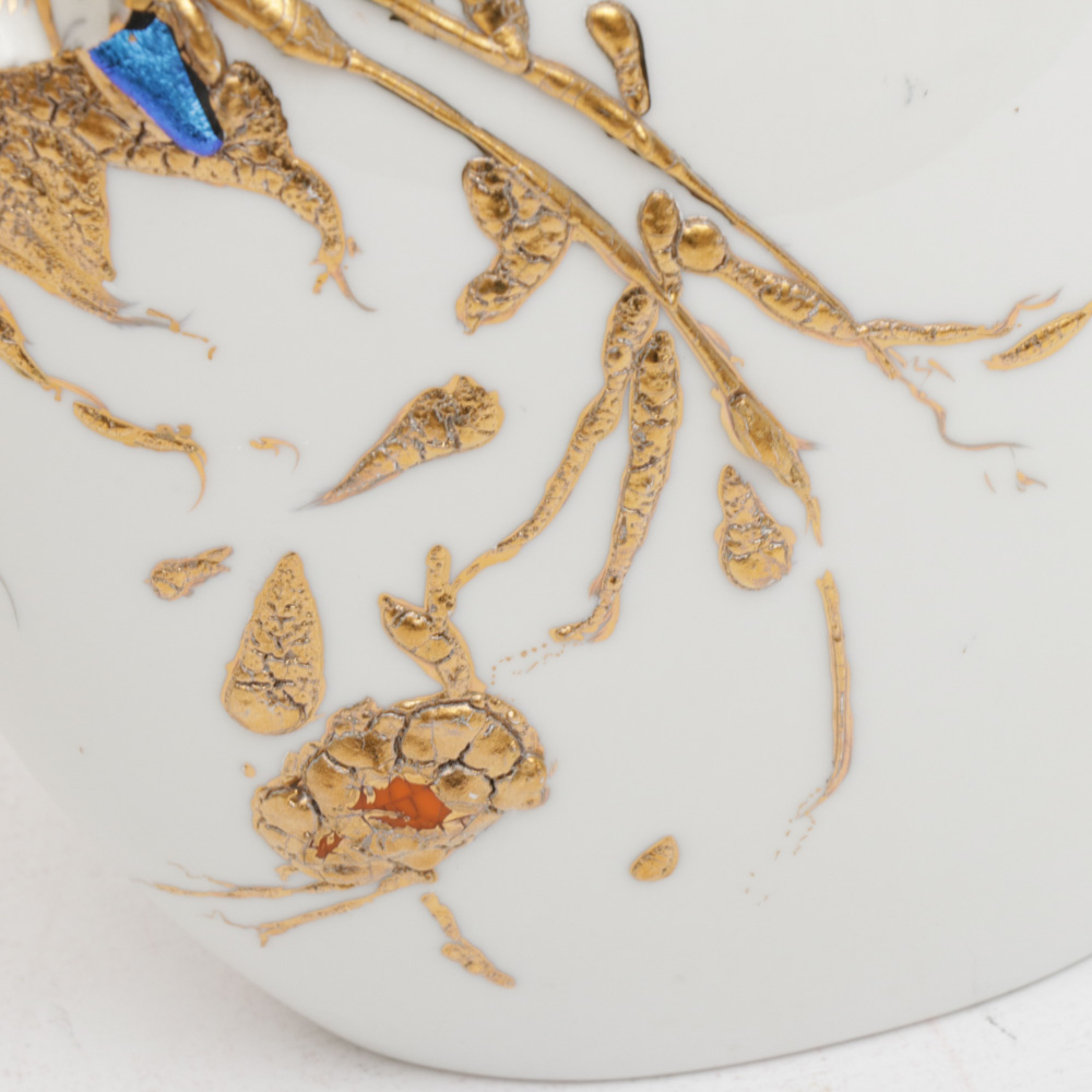 Louise Gardiner Hand-Painted Gilt and Glass Applique Porcelain Vase