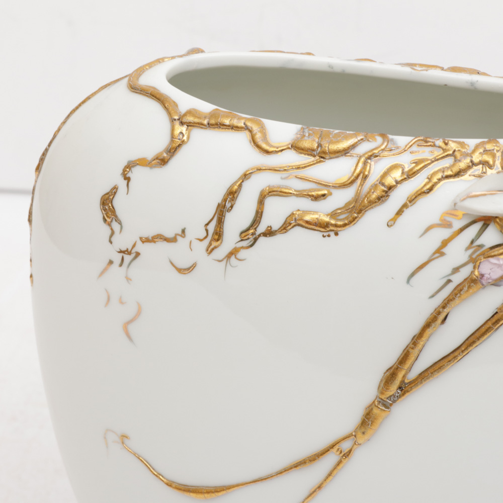 Louise Gardiner Hand-Painted Gilt and Glass Applique Porcelain Vase