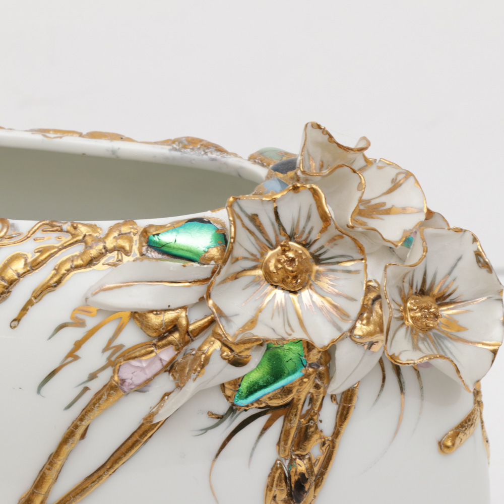 Louise Gardiner Hand-Painted Gilt and Glass Applique Porcelain Vase