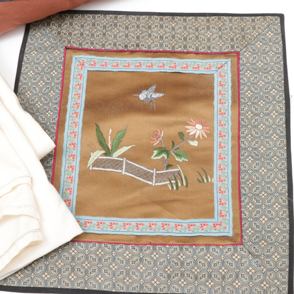 Chinese Drapes, Table Linens, and Decorative Textiles Including Silk, Vintage