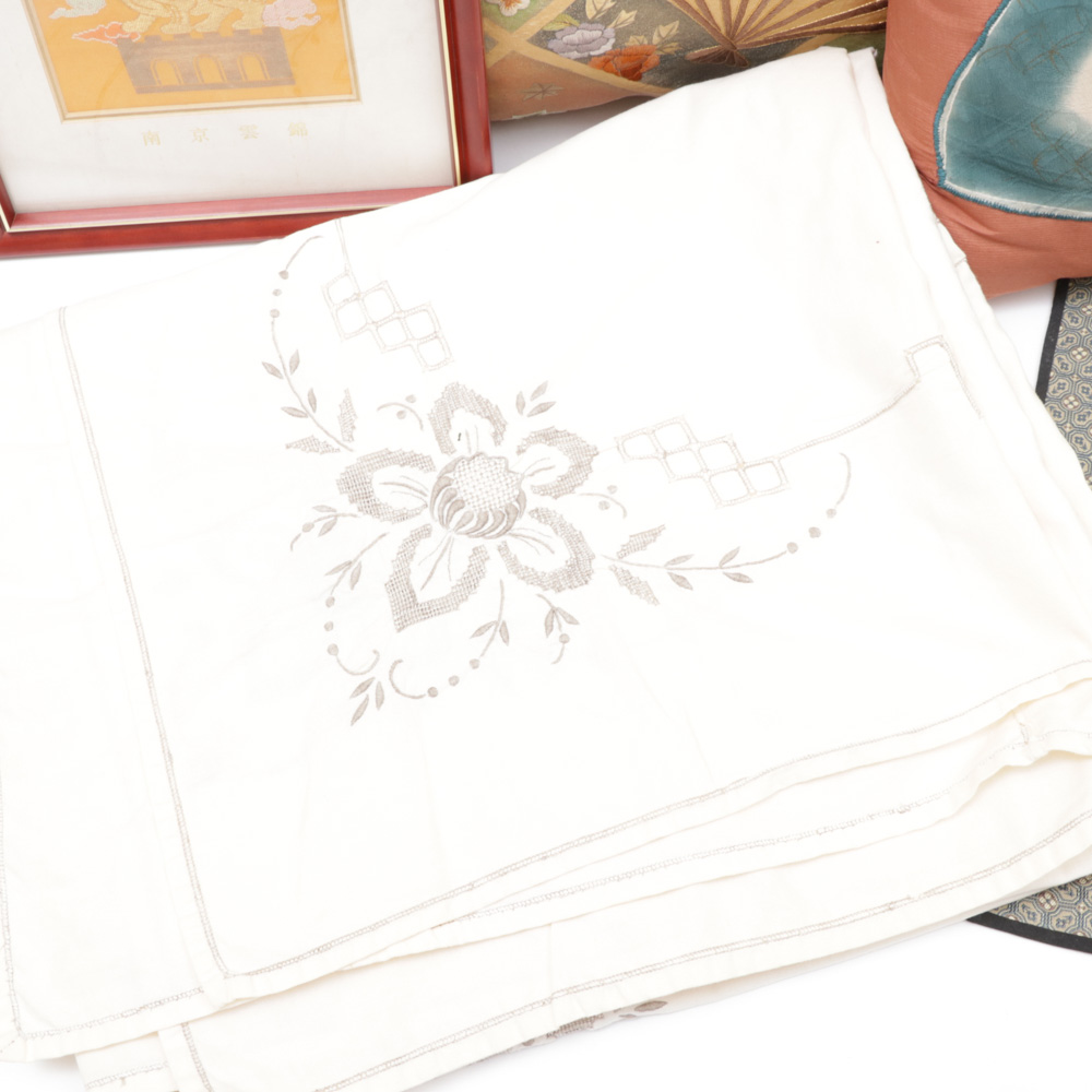 Chinese Drapes, Table Linens, and Decorative Textiles Including Silk, Vintage