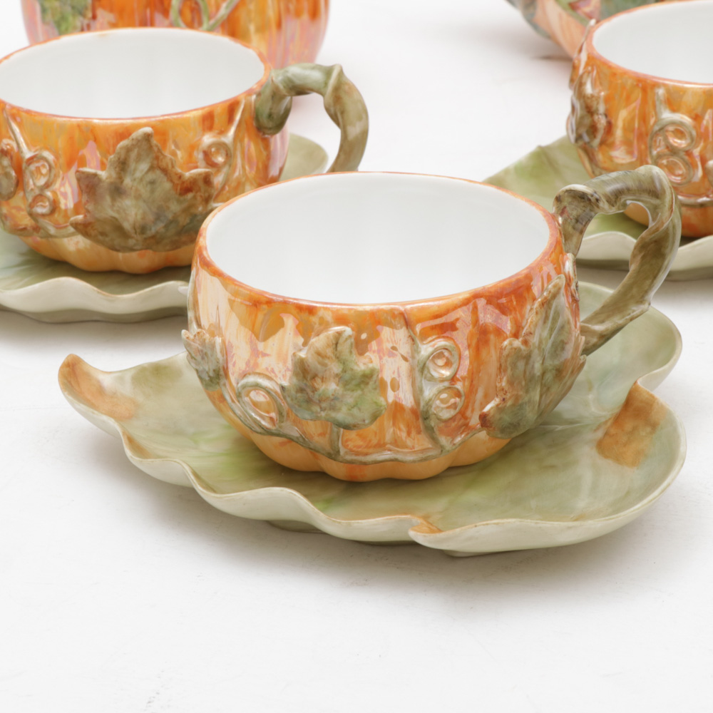 Hand-Painted Porcelain Pumpkin Lustreware Tea Set